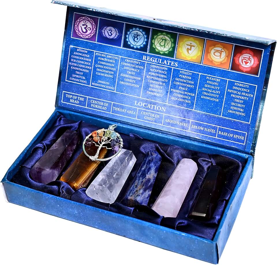 Cristales y piedras preciosas Varitas de cristal curativo, negro, lapislázuli de cuarzo transparente 2.25-2.50 "6 lápices de chakra facetados, juego de 4 piezas