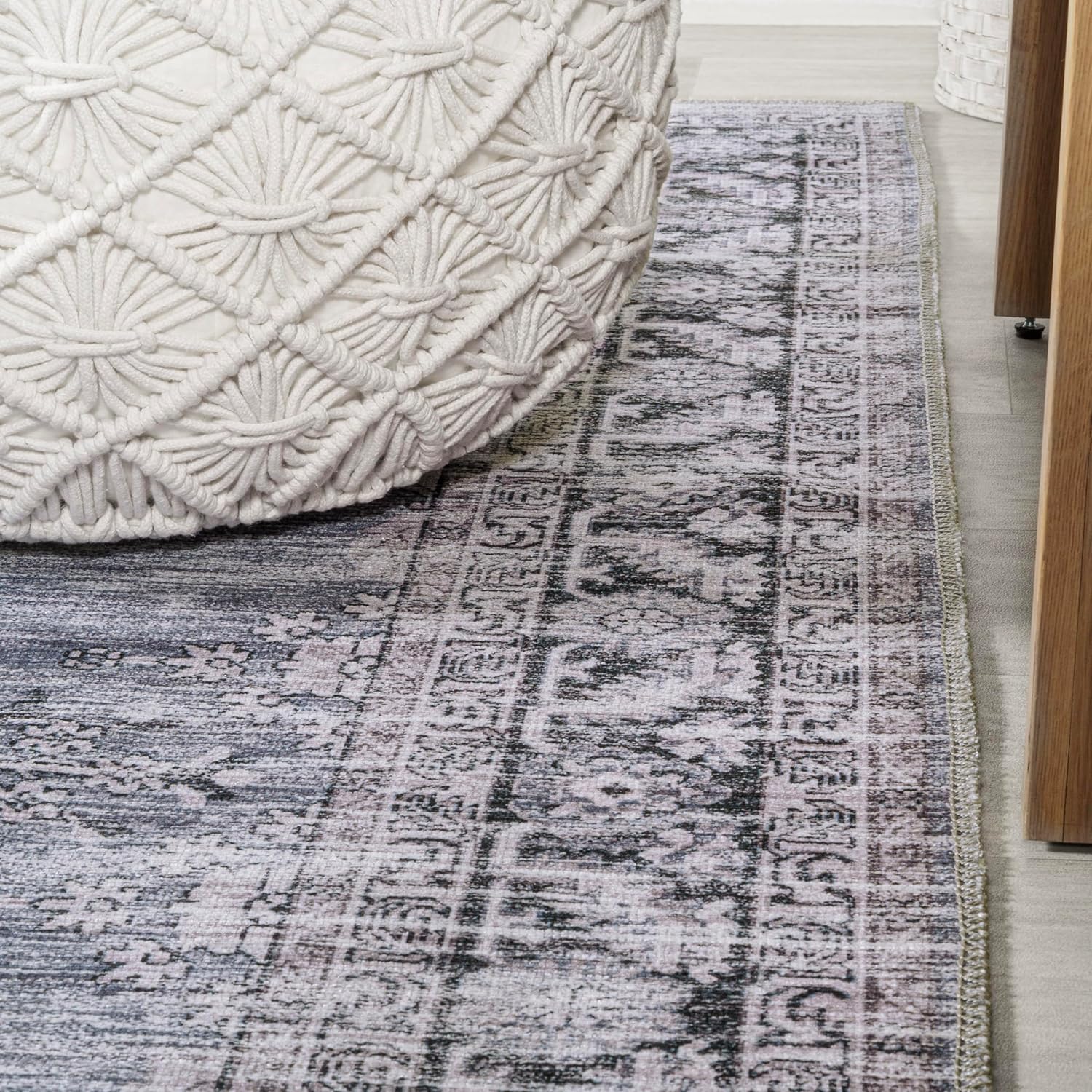 JONATHAN Y Machine Washable Navy/Gray/Black Runner Rug 2X8 ft, Chenille Cottage Medallion for Living Room, Bedroom, Kitchen, Office, Easy-Cleaning, Pet-Friendly, Non-Shedding WSH202A-28