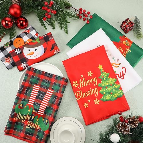 Miniatura 4 de Peryiter 6 paños de cocina de Navidad, a cuadros, diseño de árbol, muñeco de nieve, ciervo, paños de cocina para cocina, toallas de mano de Navidad,