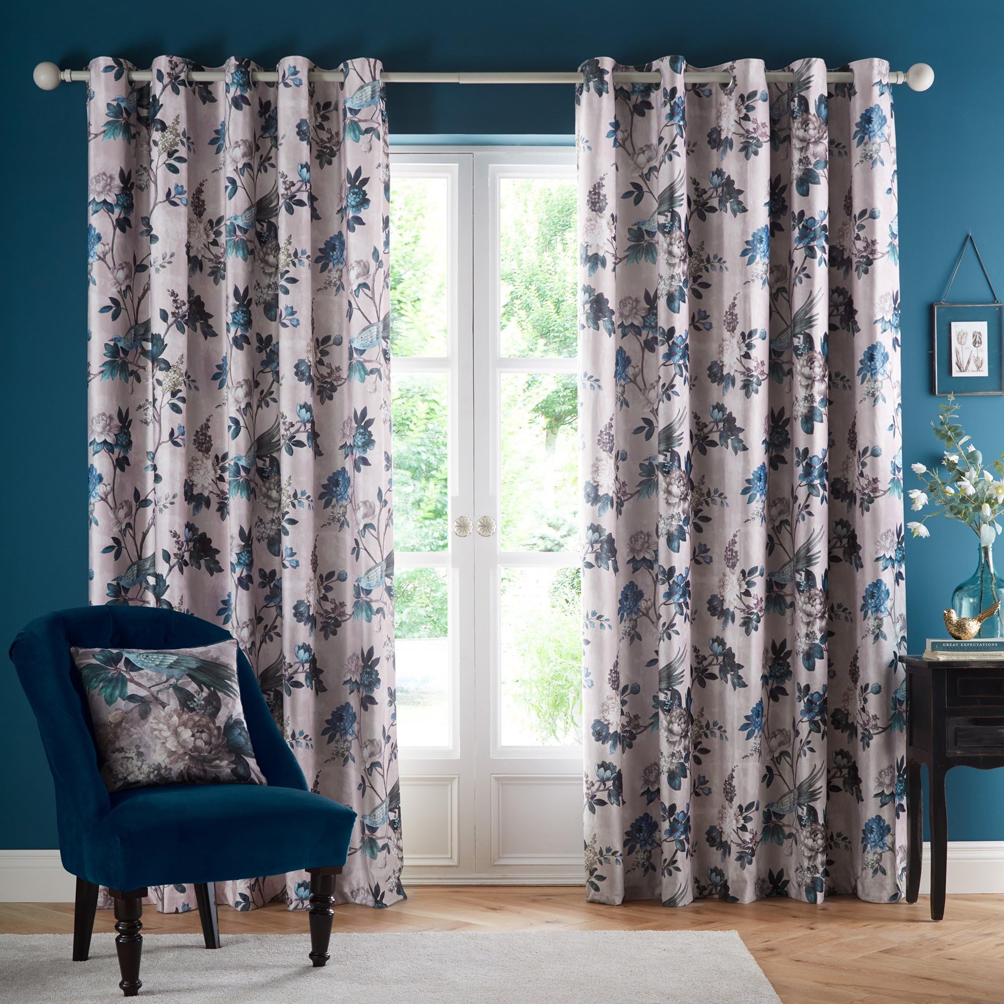 Appletree Heritage - Windsford - Velvet Pair of Eyelet Curtains - 90" Width x 90" Drop (229 x 229cm) in Teal