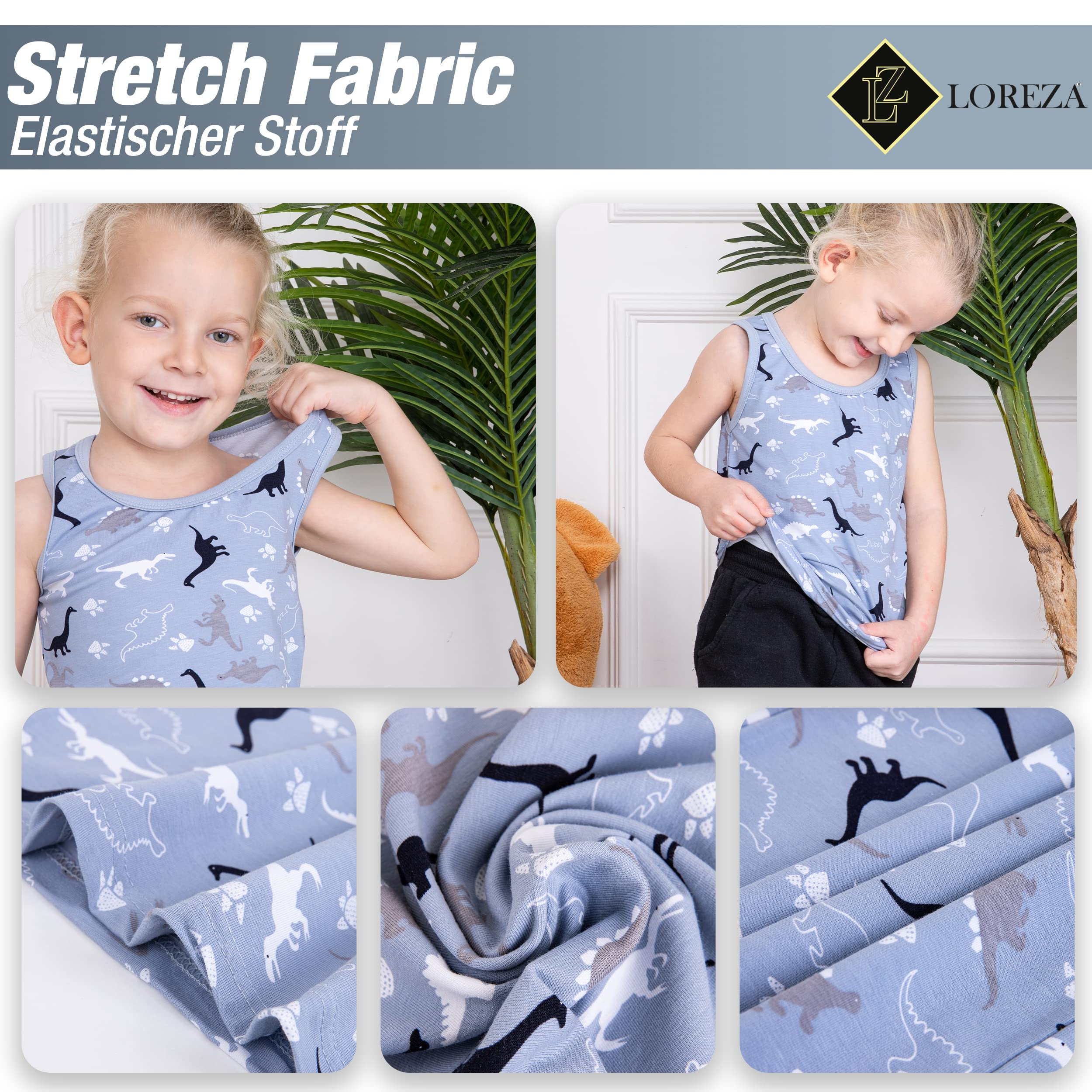 LOREZA ® Camiseta Interior de Tirantes para niño - Algodón - Motivo Dinosaurios - Disponible en Tallas de 2 a 11 años - Pack de 5 Unidades