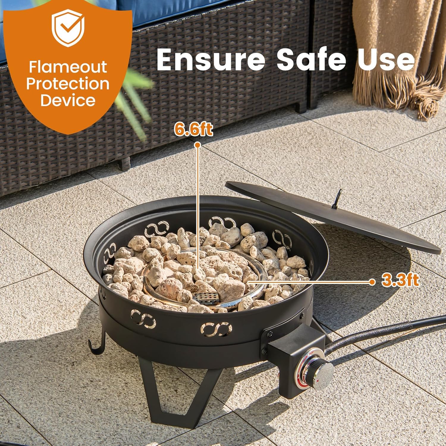 Giantex Portable Propane Fire Pit, 17" Small Outdoor Fire Bowl w/Foldable Legs, Round Fireplace with Lid, Removable Grill, Carry Bag, Lava Rocks, 58000 BTU Smokeless Gas Firepit for Outdoor Camping