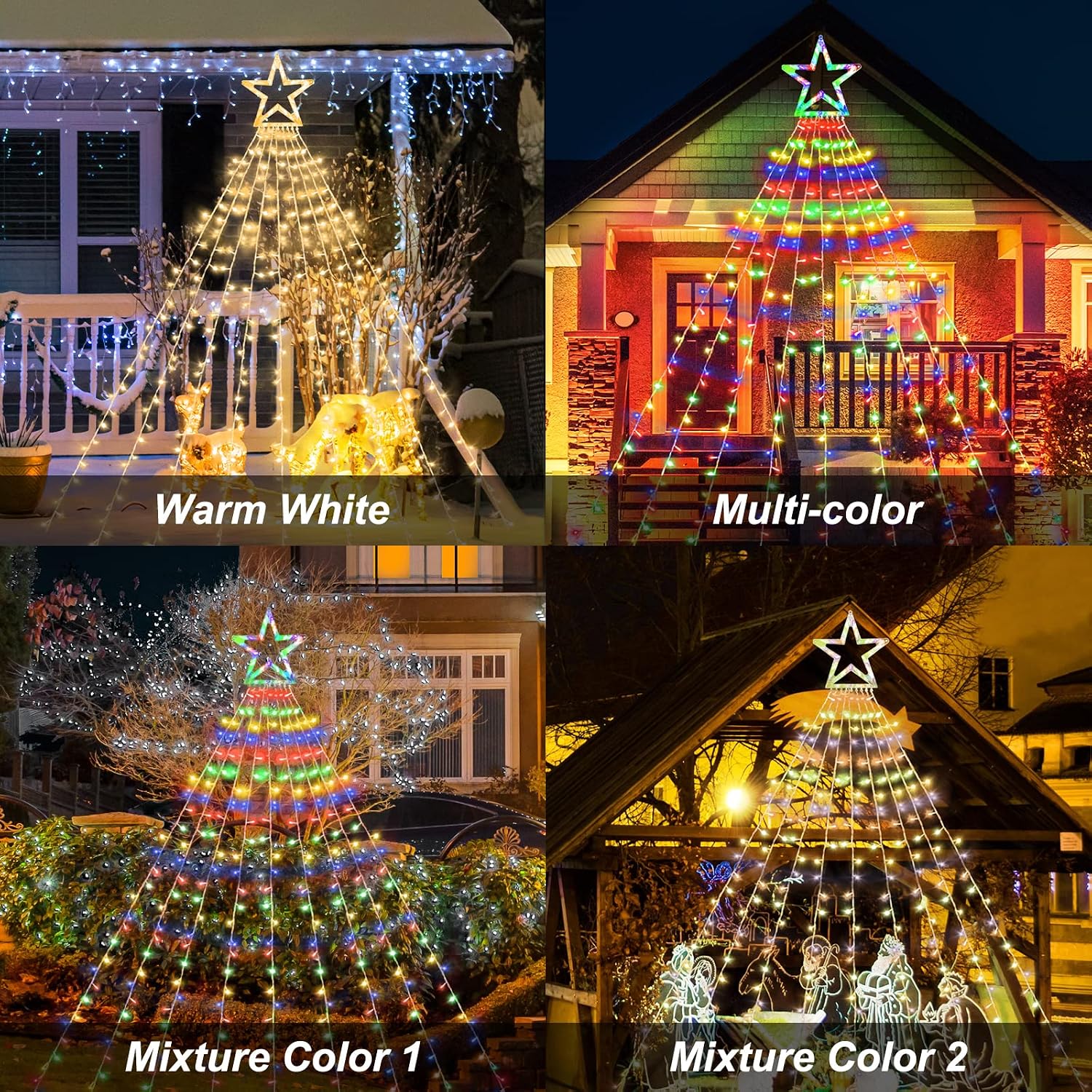 XUNXMAS Christmas String Lights Outdoor Decoration 317 LED Star Fairy String Lights 11 Modes & Waterproof for Party Wedding Patio Yard New Year Holiday Indoor Outdoor - Warm White + Multi-Colored