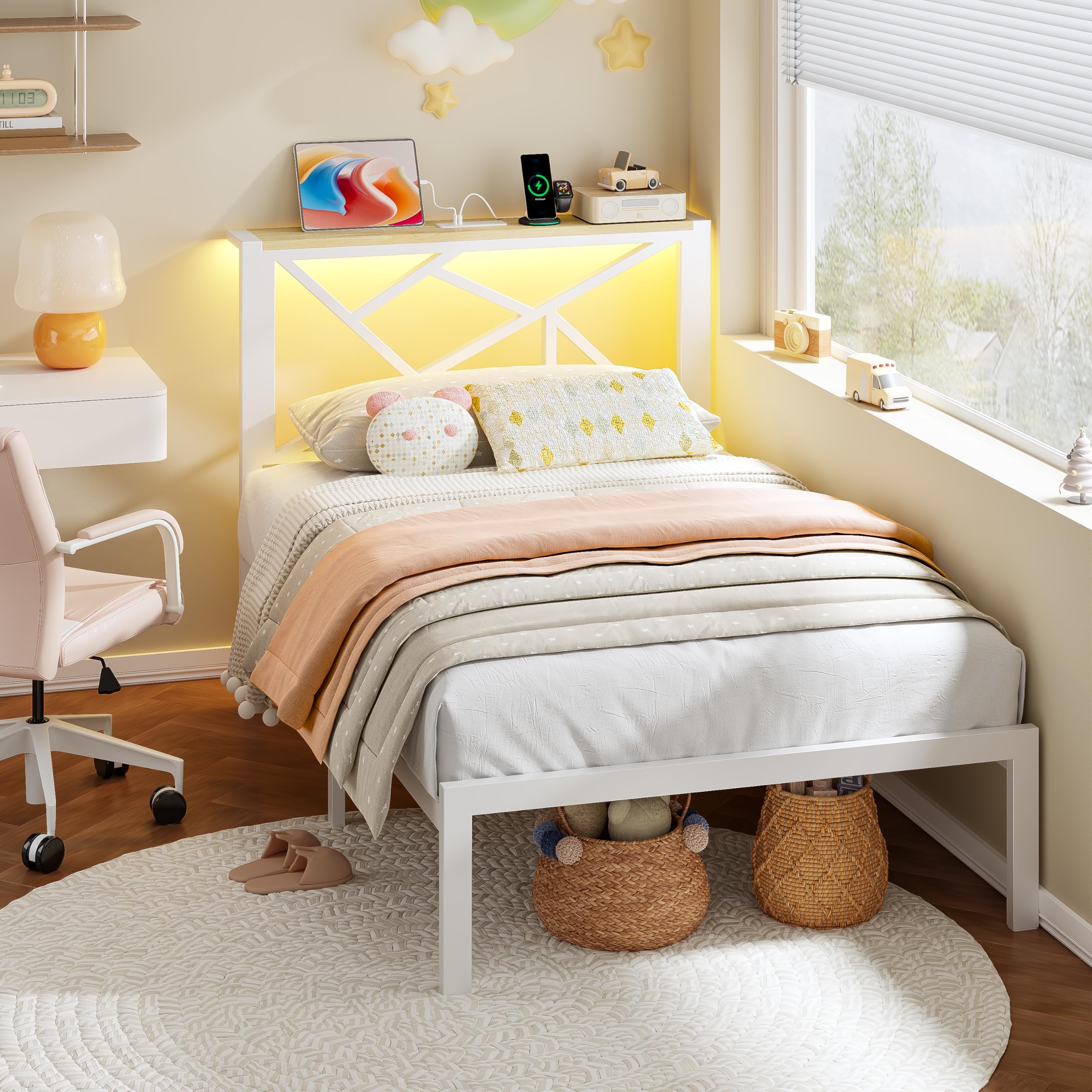 Amazon.com: ChicZhiNest Twin White Metal Bed Frame with USB