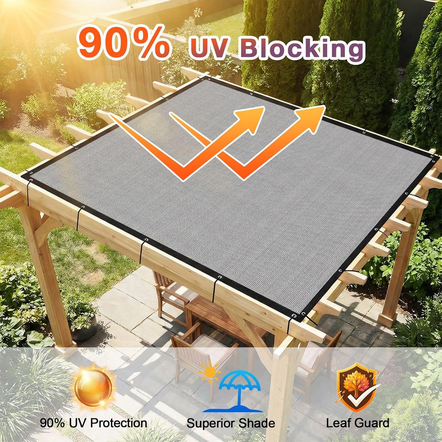 90% Sun Shade Cloth with Gromments, 0 6' X 1 0' Pergola Shade Cover Canopy, UV Protection Mesh Tarp Sun Screens for Outdoor Patio Garden Gazbos Porch Courtyard, Light Gray