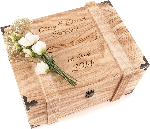Personalised Keepsake Box Extra Large Personalised Memory Box for Wedding Baby Gift Baby Memory Boxes Present Bride Groom Crate Christening Bereavement Wooden Suitcase Chest Cards Christening
