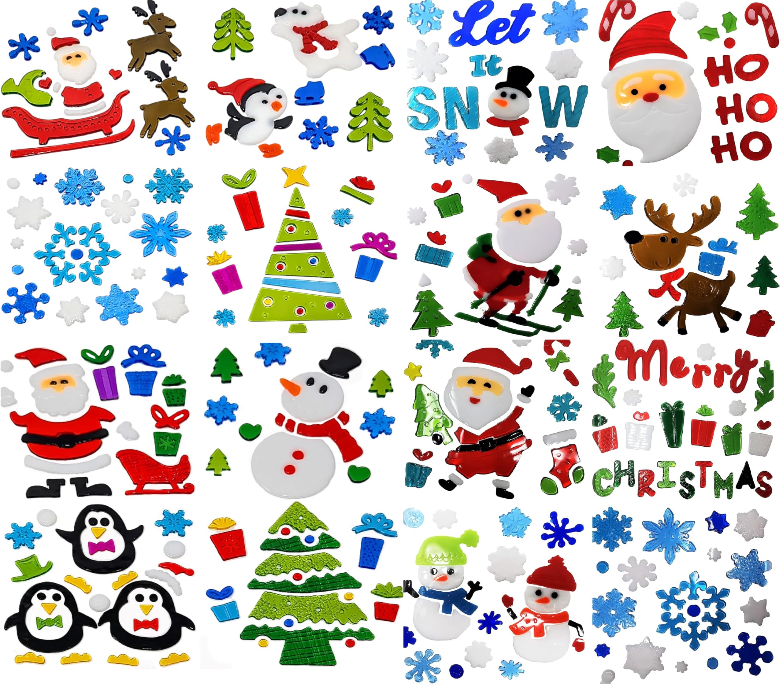 16 Sheets Christmas Window Stickers, Christmas Gel Clings