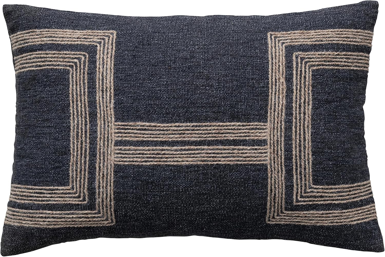 Creative Co-Op 24 Inches Cotton Blend Lumbar Jute Embroidery, Charcoal and Natural Pillow, Gray