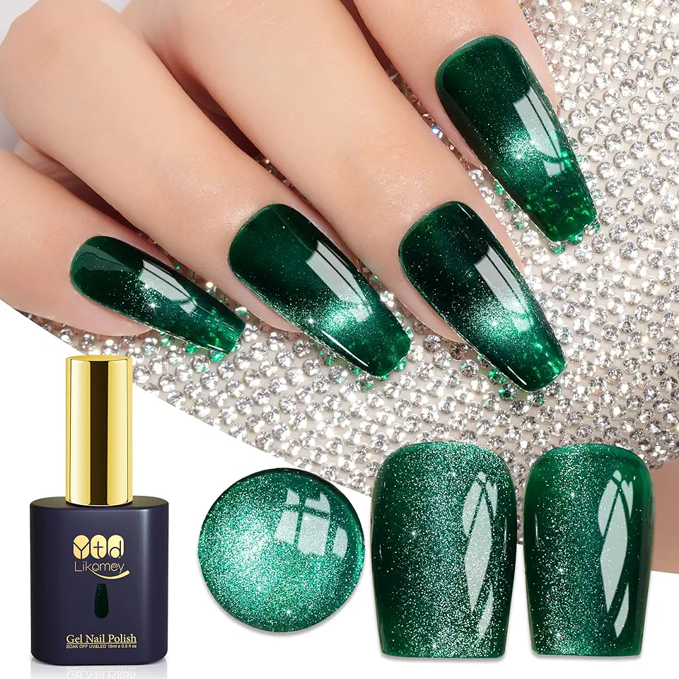YTD Likomey Smalto Semipermanente per Unghie in gel,Giorno di Natale 15ml Occhio di Gatto Verde Naturale Gelatina Traslucido Sheer Smalti Semipermanenti Cat Eye Jelly Gel con Bastoncino Magnetico