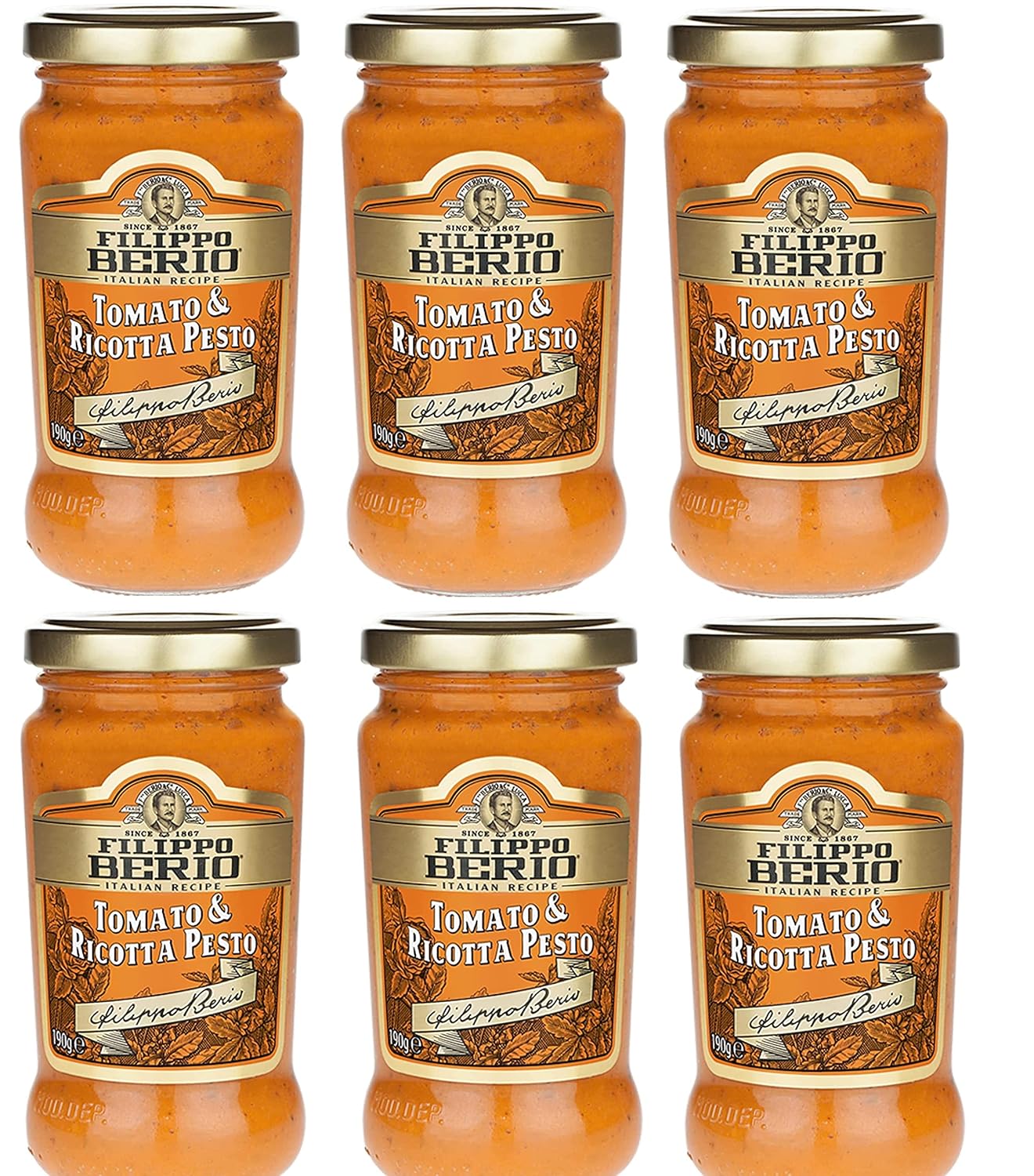 Filippo Berio Pesto, Tomato & Ricotta, 6.7 Ounce Glass Jar, Pack of 6