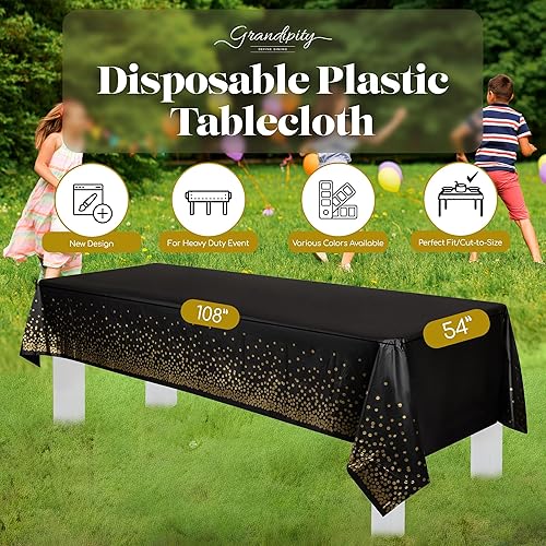 Miniatura 6 de Grandipity - Mantel prémium de plástico desechable, lunares dorados sobre negro, 12 unidades, 54 x 108 pulgadas, rectangular, decorativo