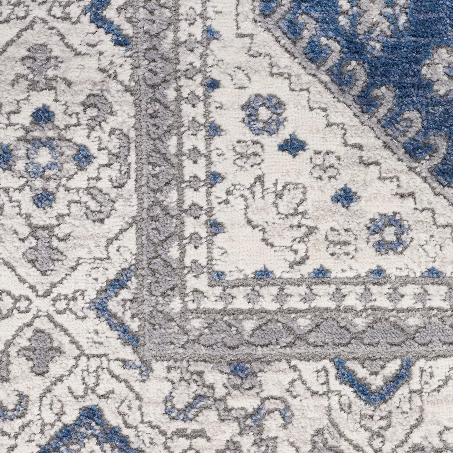 Nicole Curtis Series 4 Grey Navy 2' x 3' Area Rug - Easy Clean, Non Shedding, Bed Room, Living Room, Dining Room, Kitchen (2' x 3')