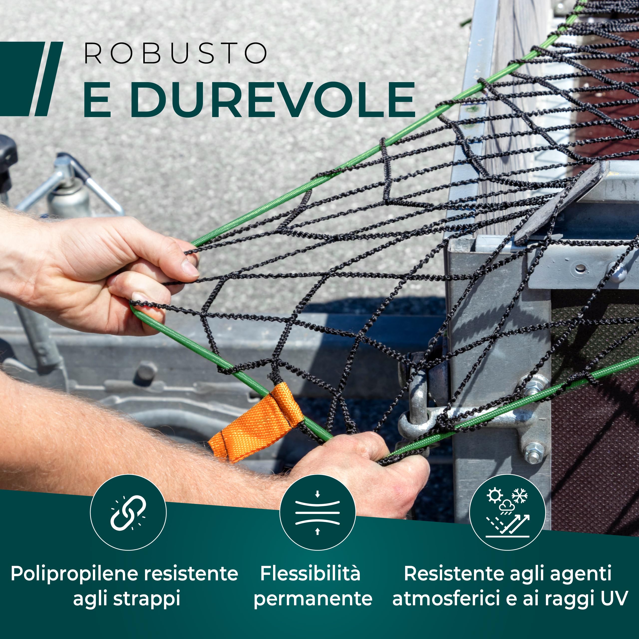 CargoVA - Rete elastica espandibile 1x2 fino a 2x3M - Rete elastica nera con corda elastica e marcatura angolare - per un fissaggio perfetto del carico