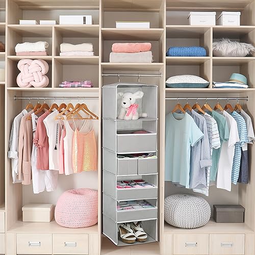 Miniatura 5 de Simple Houseware Organizador de armario colgante de 6 estantes con 5 cajones de almacenamiento, gris