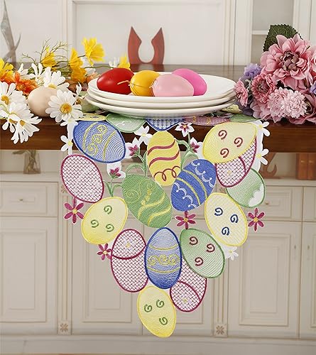 Miniatura 8 de Camino de mesa de Pascua con diseño de conejitos de primavera huevos flores bordado floral y conejos huevos tocador bufanda decoración de mesa para