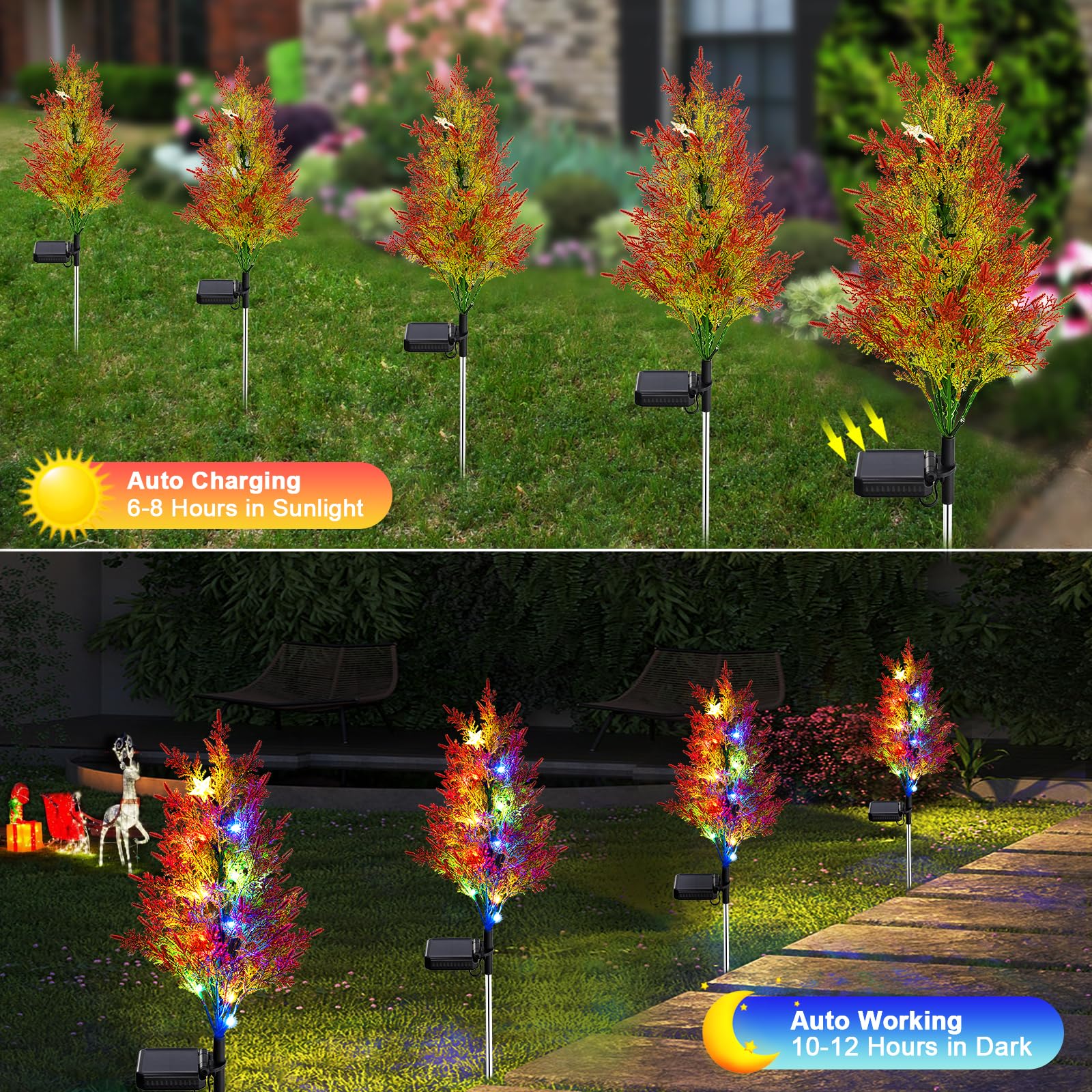 MEEARO 4 Pack Solar Christmas Tree with Colorful LED Lights for Outdoor