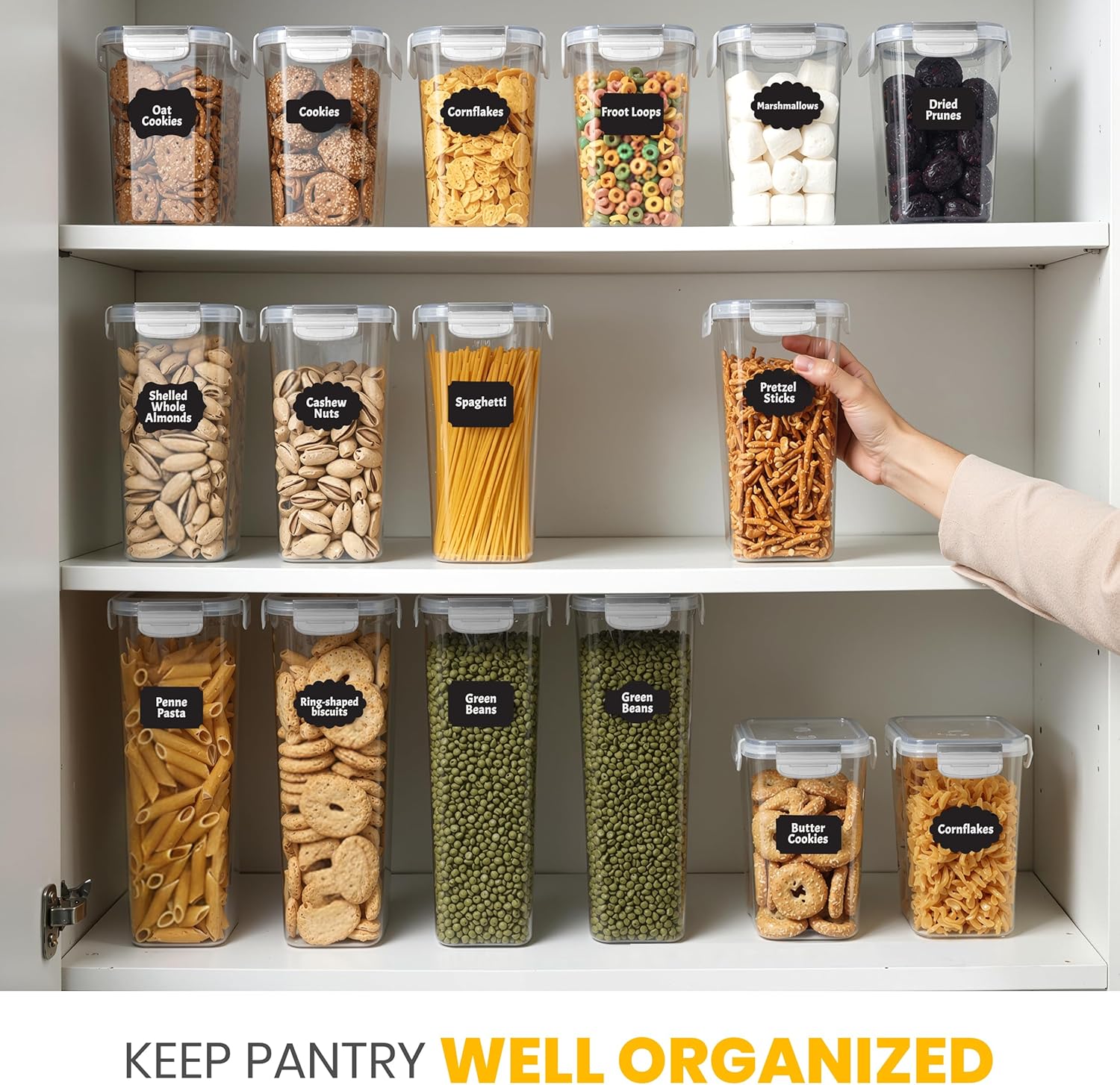KICHLY Airtight Food Storage Containers Set with Lids – 24 Pack BPA-Free Plastic Pantry Organizers for Cereal, Flour, Sugar & Dry Food (Clear) - Image 6