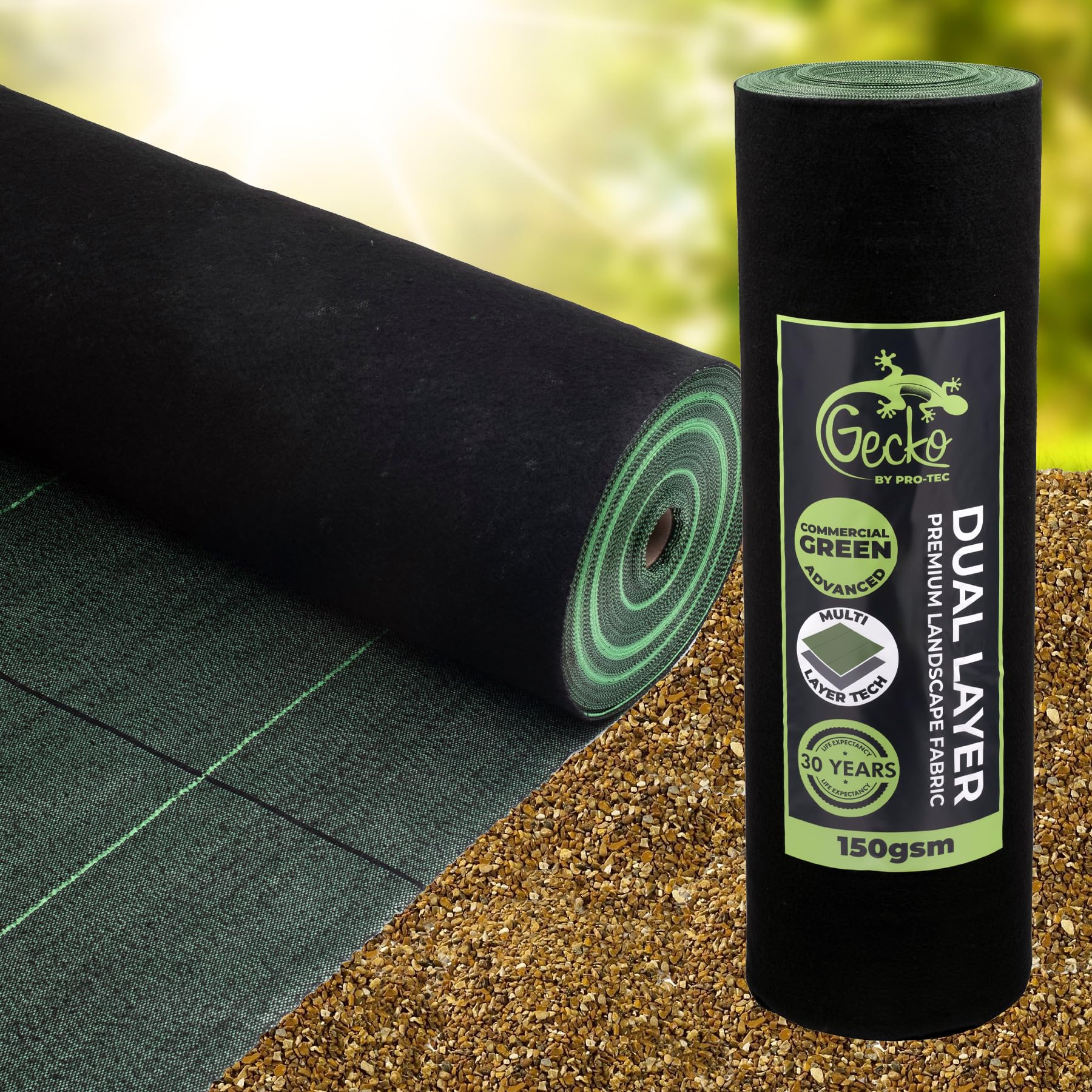 Pro-Tec 150gsm Commercial Grade DUAL LAYER Super Heavy Duty Weed Control Fabric Garden Weed Barrier Membrane Ground Cover Landscaping Gravel Driveways Paths Decking Underlay Woven Sheet 4m x 25m โ image 1