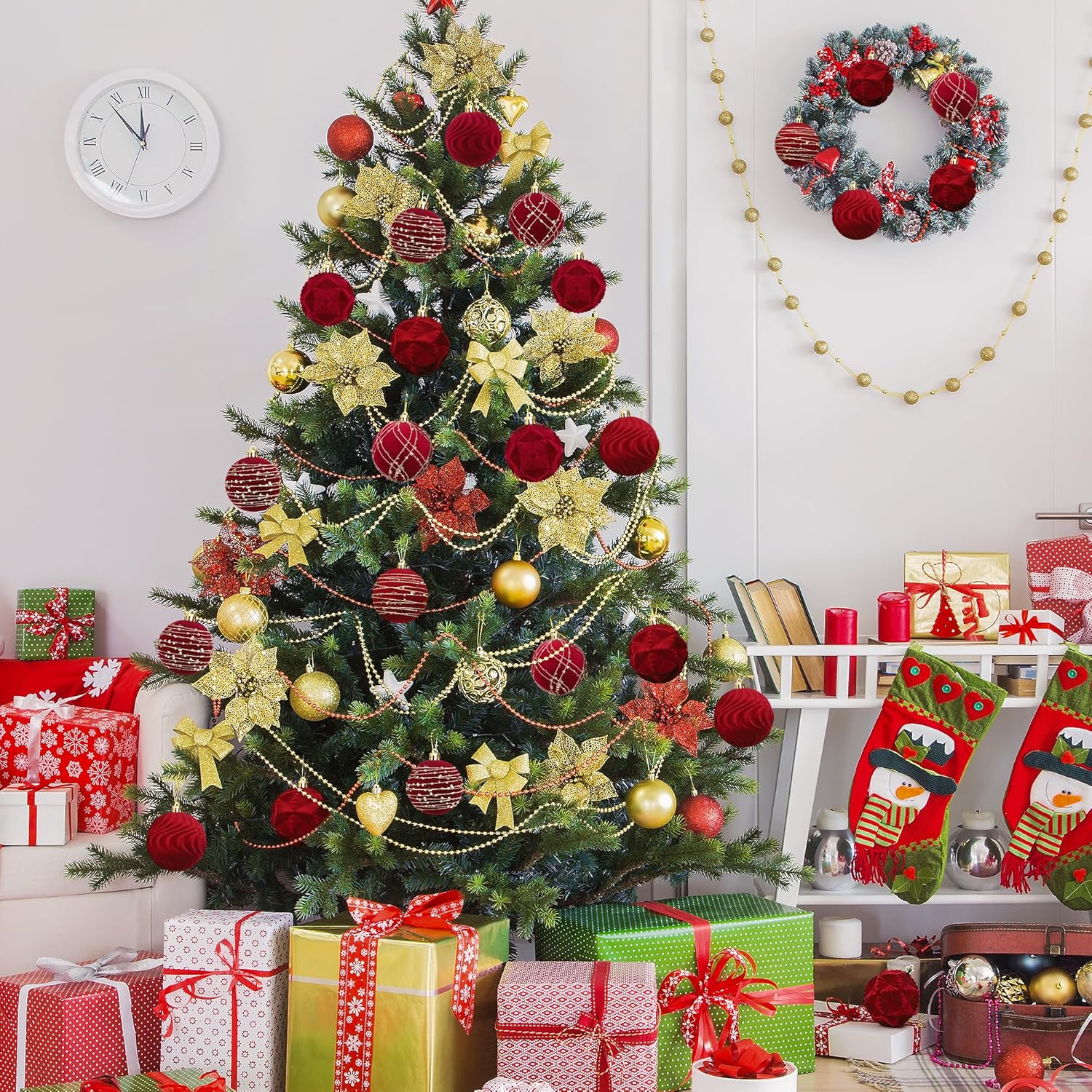 Tifeson 12pcs Velvet Christmas Balls Burgundy 3.15inch Flocked Shatterproof Hanging Ball Ornaments Christmas Tree Decorative Ornaments for Xmas Holiday Festival Party Decor - Image 4