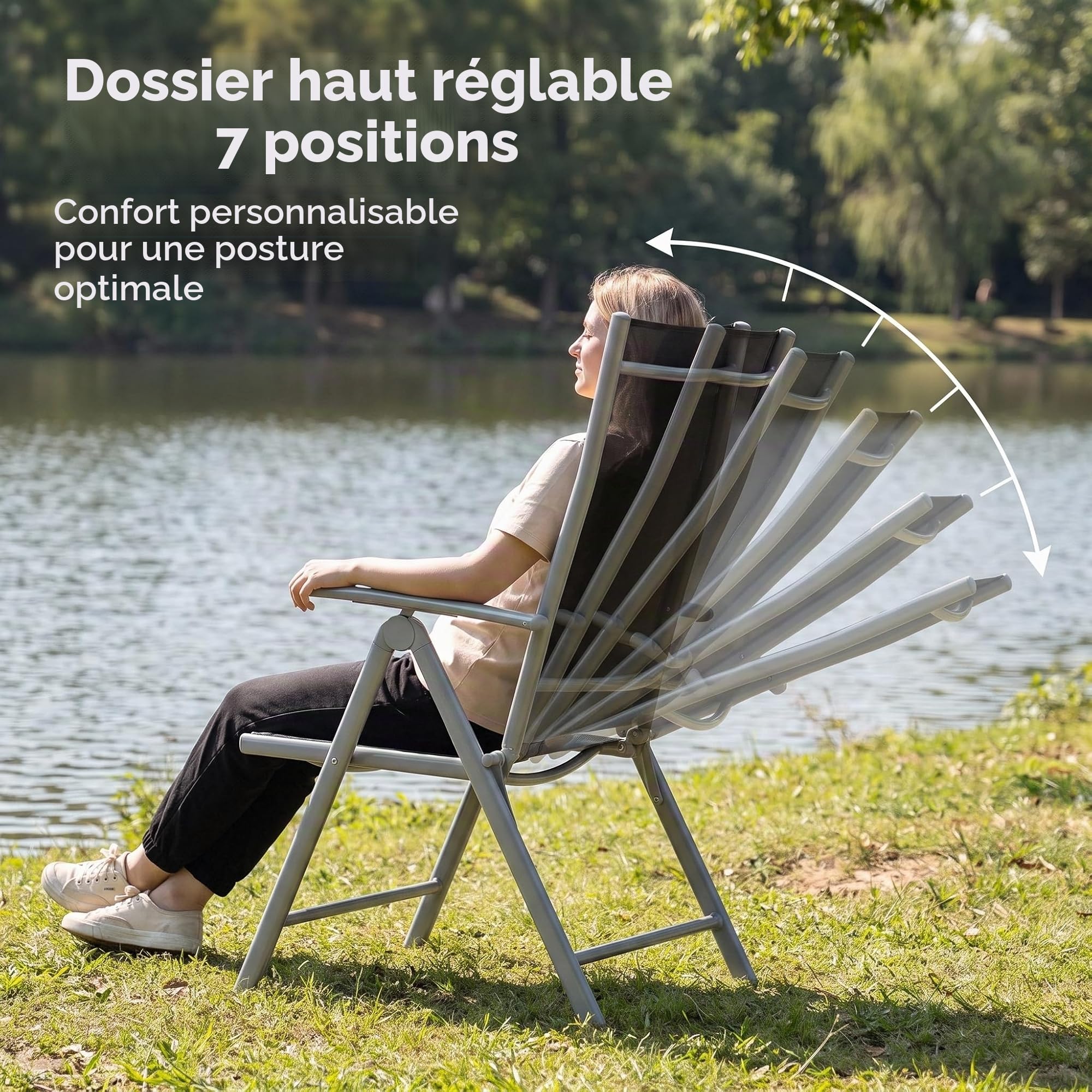LIFERUN Lot de 2 Chaises de Jardin Pliantes avec Accoudoirs