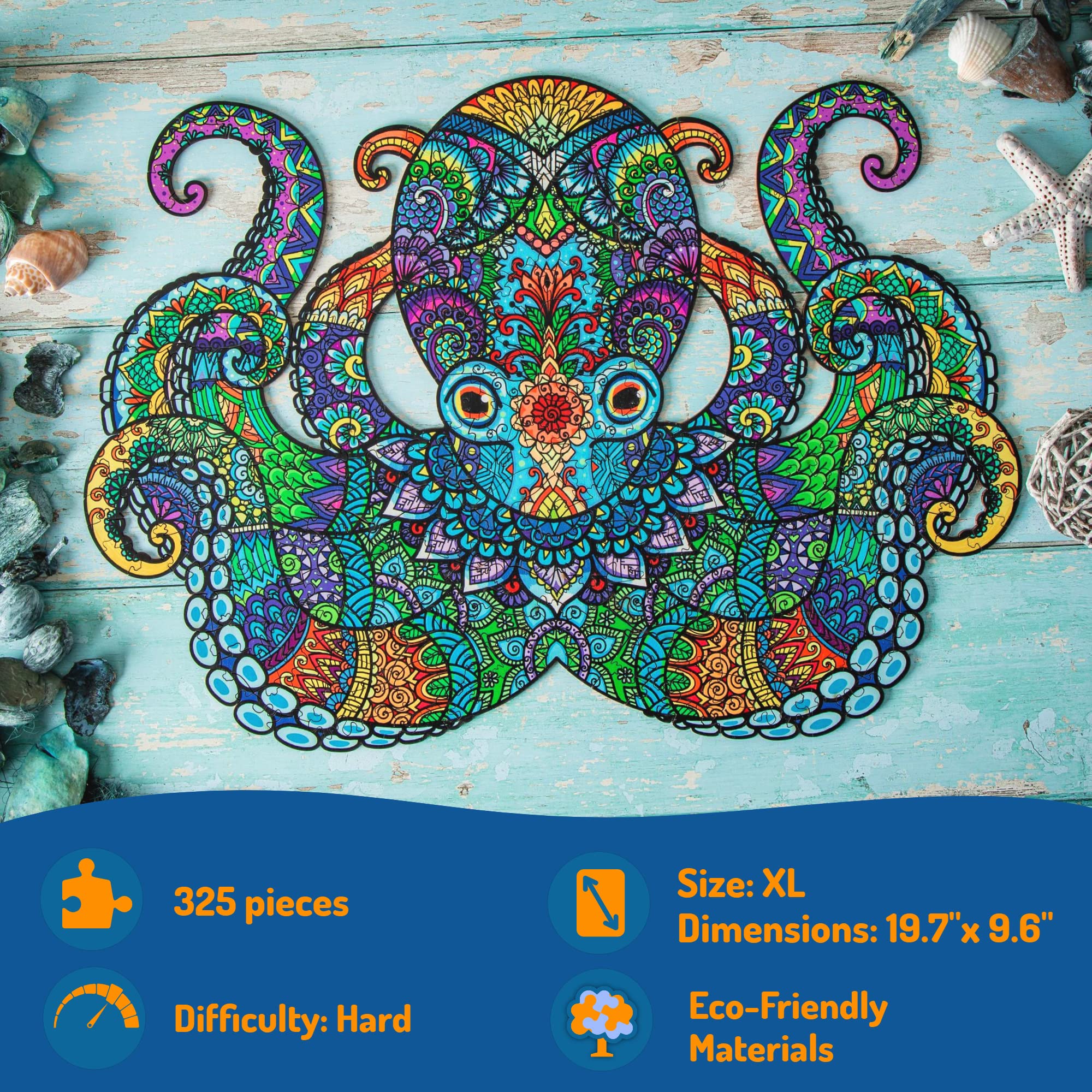 Jigsaw Puzzles for Adults XL 325 Piece (46x32.8cm) - Octopus Wooden Jigsaw Puzzle for Adults by The Puzzled Tree - Image 2