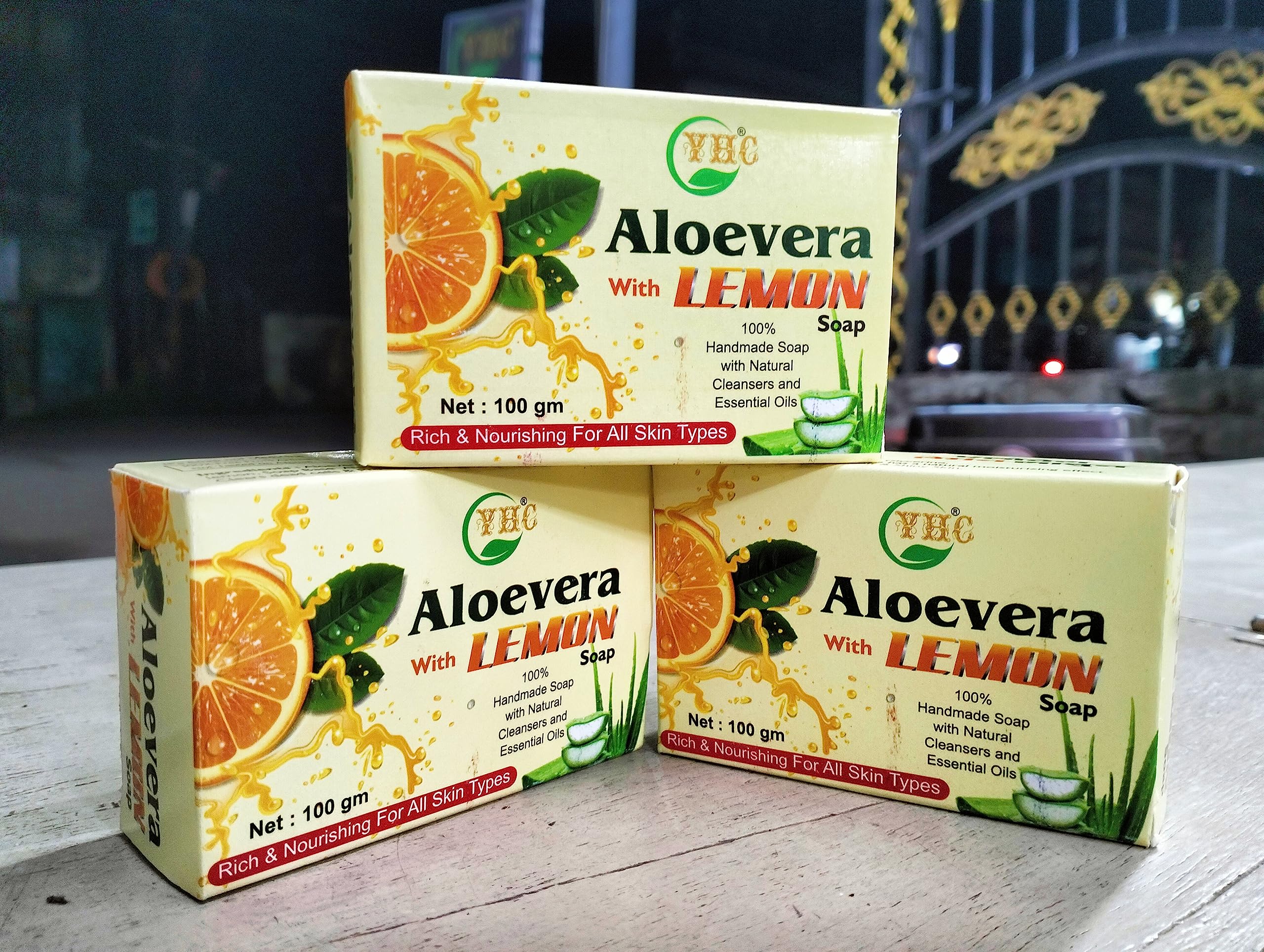 YHC Aloevera with Lemon soap 100gm (pack of - 3) 300gm Rich & Nourishing for all skin types.
