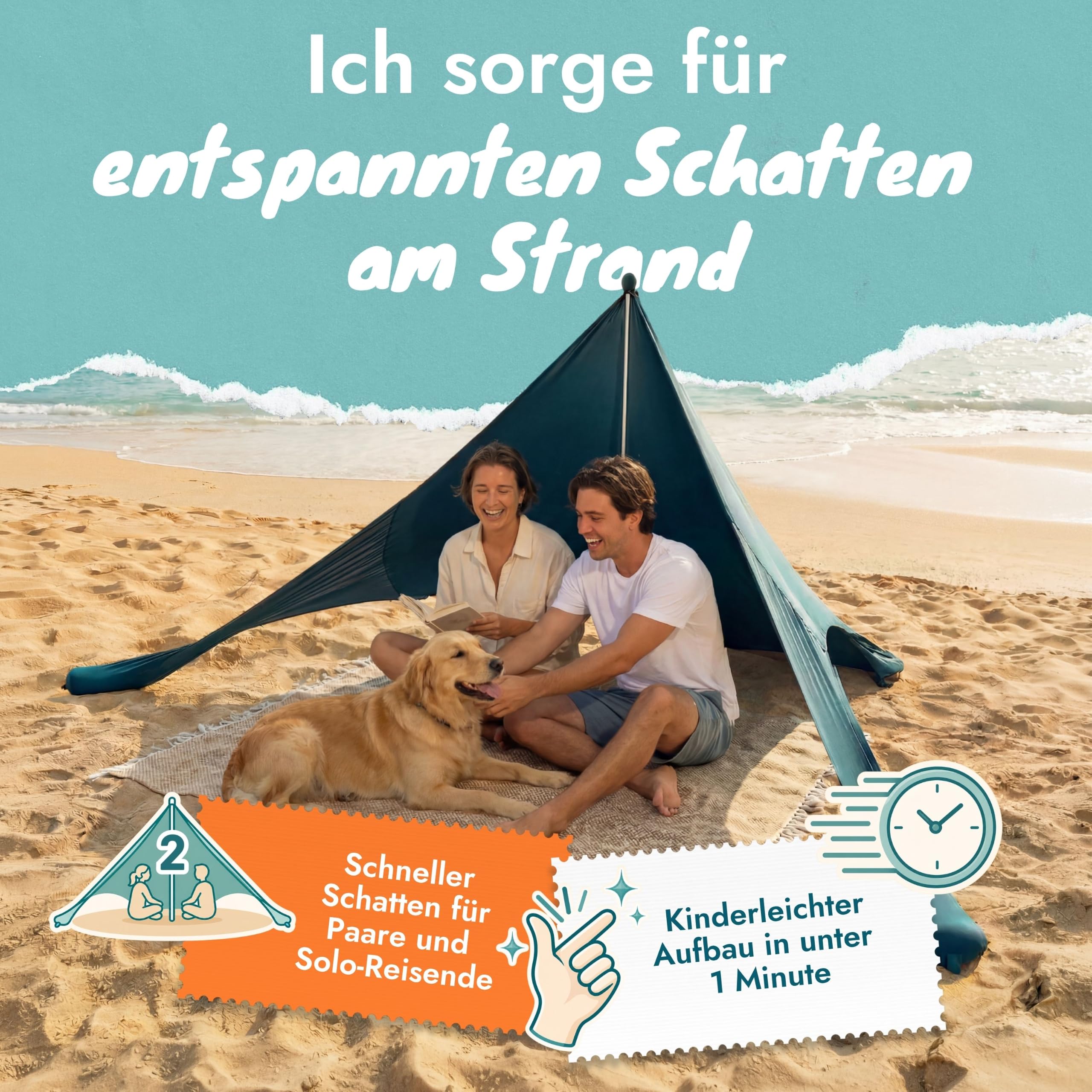 Sunsail Tipi Strandzelt - 1 Stange - Petrolblau für 1-2 Personen