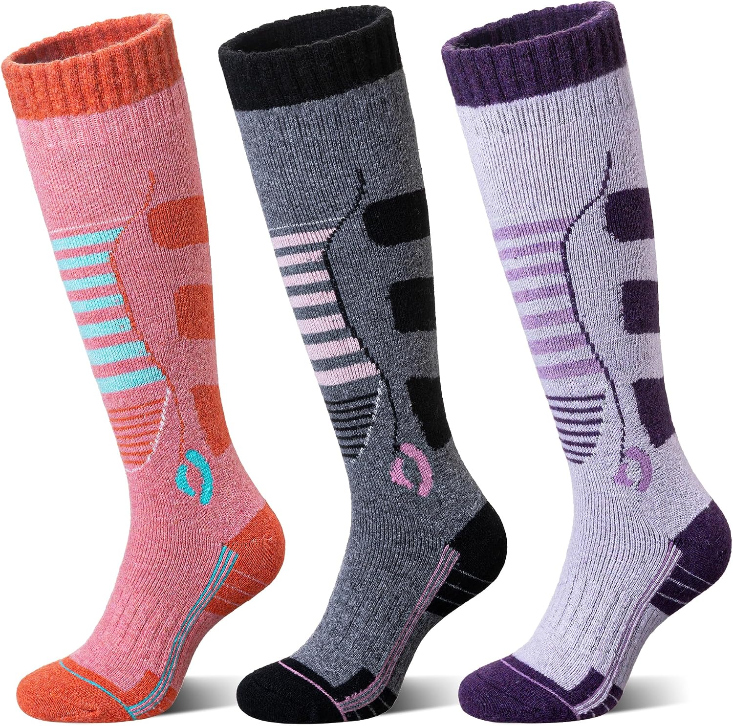 Merino Wool Ski Socks Men Women Thermal Winter Warm Thick Hiking Snowboarding Knee High Socks 3 Pairs