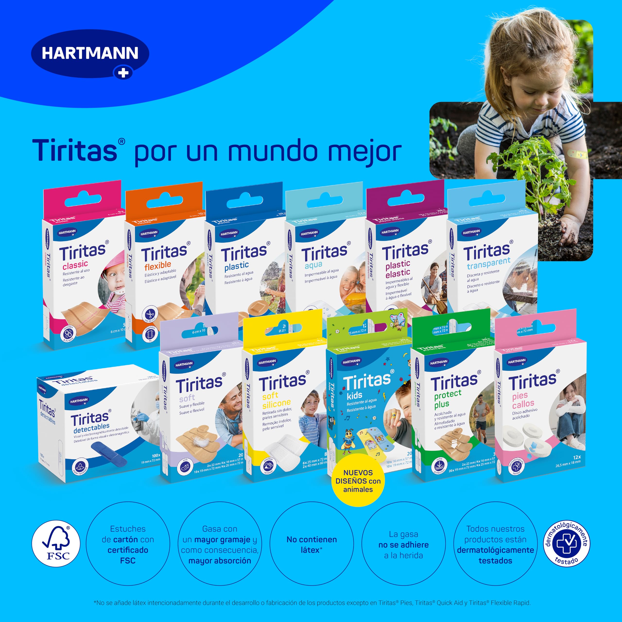 TIRITAS Aqua Kids: Apósitos aptos para contacto con agua; Con adhesivo hipoalergénico y diseños efecto tattoo perfectas para para niños. Dejan transpirar la piel; 2 tamaños; 12 unidades