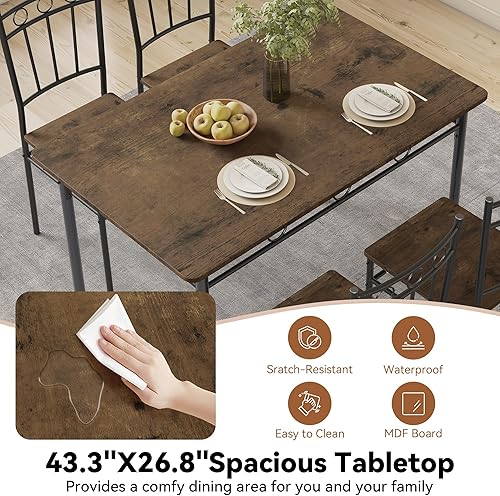 Miniatura 3 de Juego de mesa de comedor para 4, juego de mesa y sillas de cocina de 5 piezas, juego de mesa rectangular de comedor con 4 sillas, juego de mesa de
