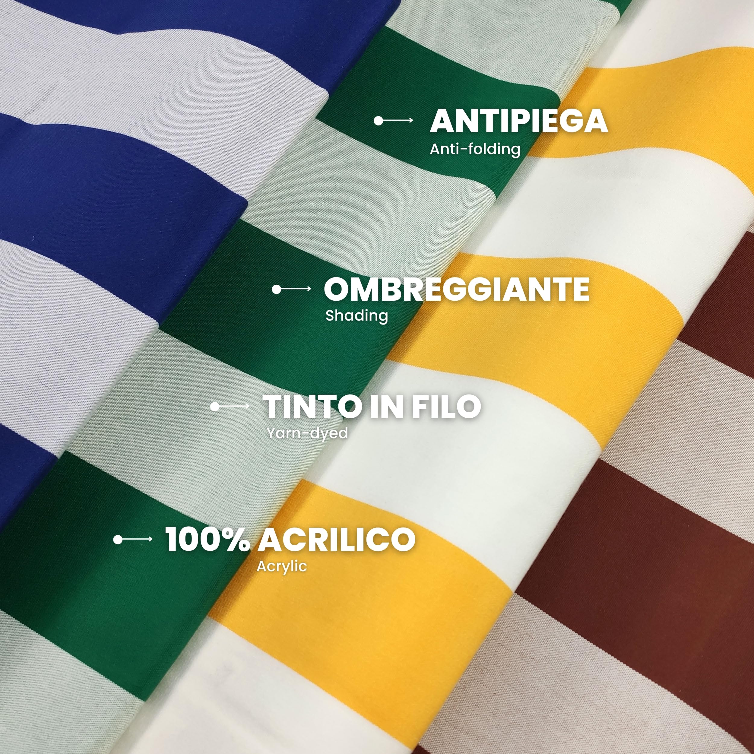 Panini Tessuti Tenda da Sole confezionata, molto resistente per esterno in 100% Acrilico con anelli, ganci e passamaneria a frangia, 140x250 cm, ideale per terrazzi verande balconi.