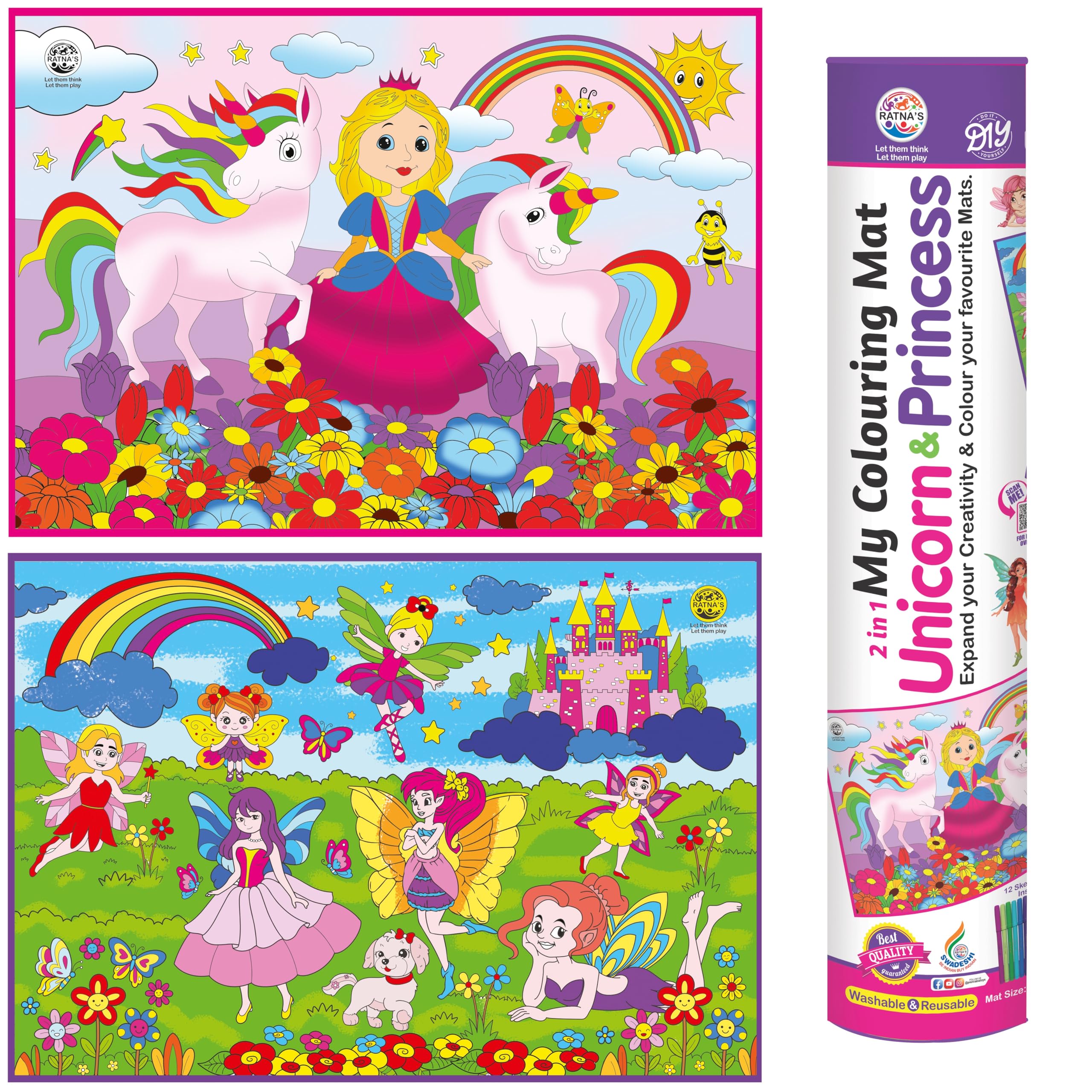 Ratnas 2 in 1 My Coloring Mat Unicorn & Princess Printed Mats Size 40 x 27 Inches, Washable & Reusable Mats, Free Apron Inside for Kids 5+ Years (B08ZJGQ9MZ) Amazon Price History, Amazon Price Tracker