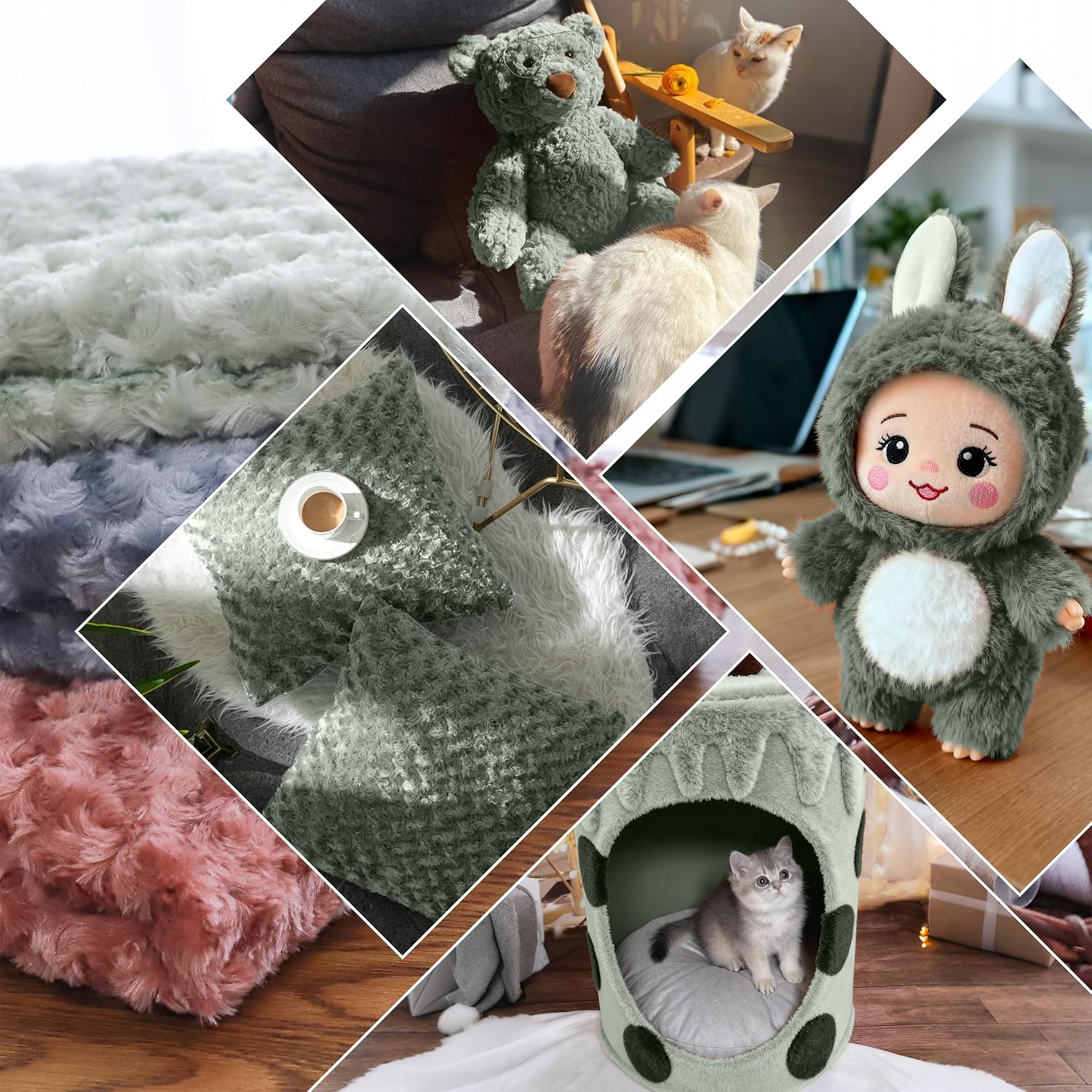 Simple&Opulence Fluffy Rosebud Fleece Fabric by The Yard, Short Pile Faux Fur Fabric 62'' Wide, Soft & Smooth Minky Fabric for Costume, Rug, Pillow, Cushion, DIY Craft (Light Green, 2 Yards)