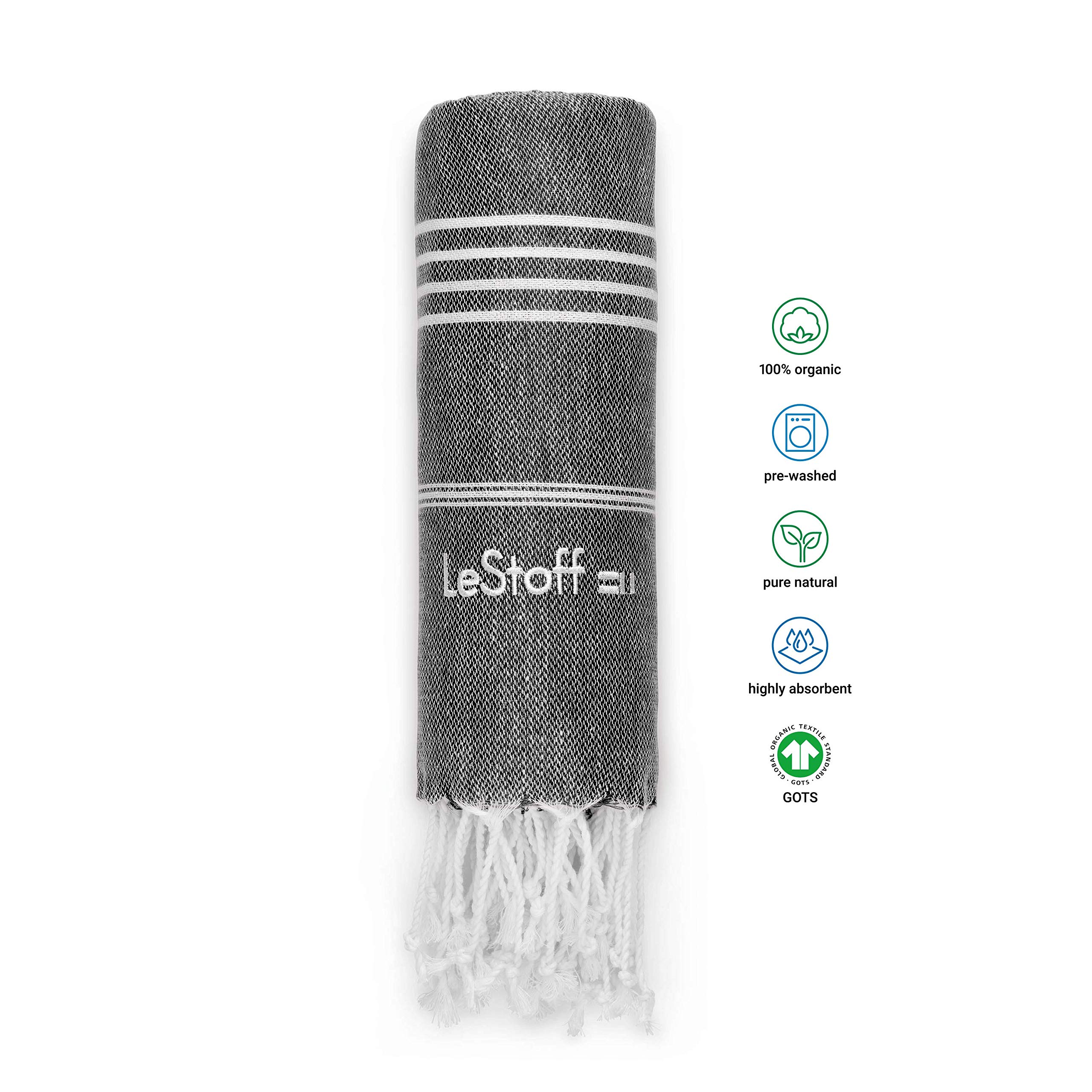 LeStoff Turkish Hammam Towel, 100% organic cotton, 95 x 180 cm, Pre-washed, Absorbent, Quick-drying, Lightweight - Image 3