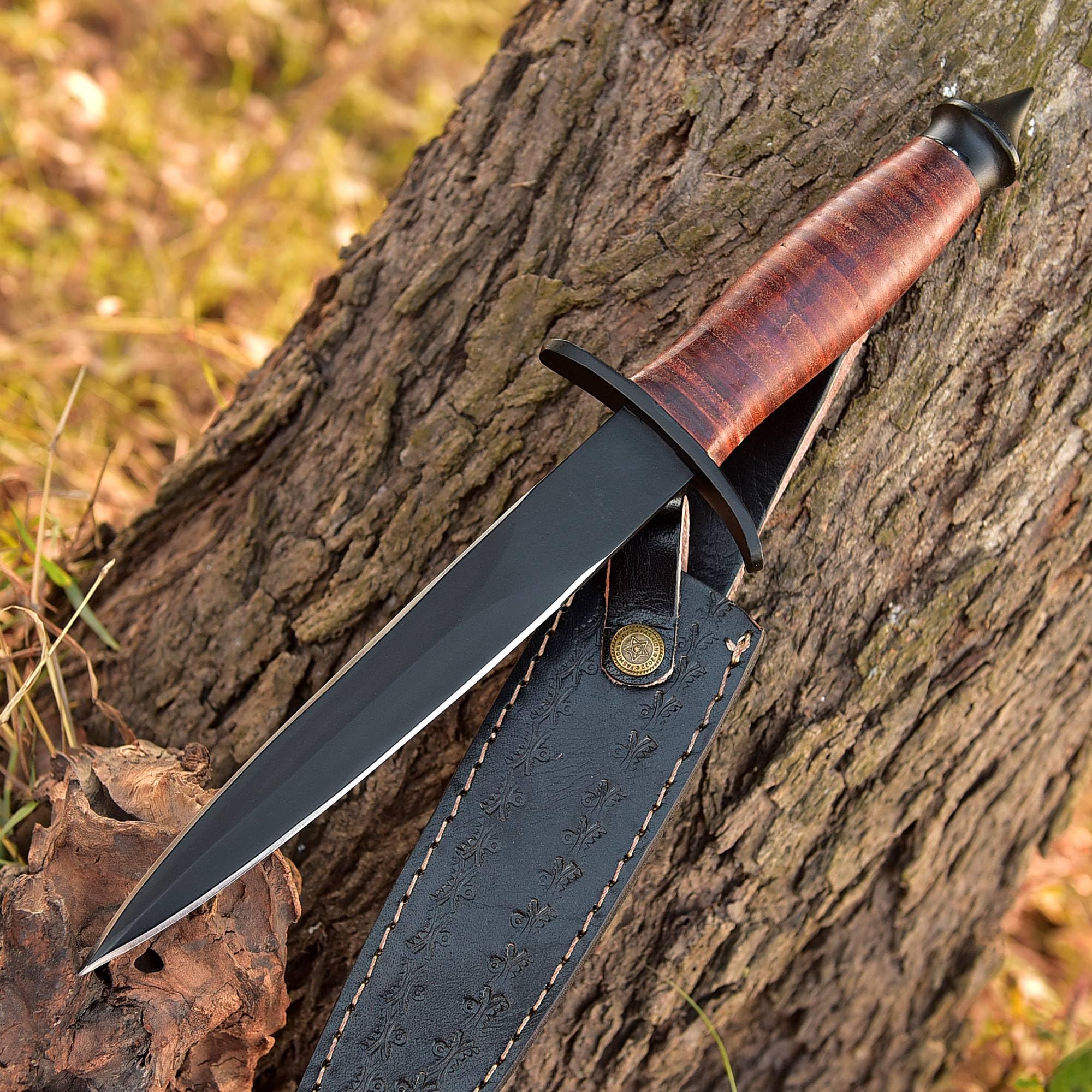 Sykes Fairbairn US Army Double-Edged V42 Military Best Dagger Knife WWII Collectible knives With Leather Sheath (Leather)