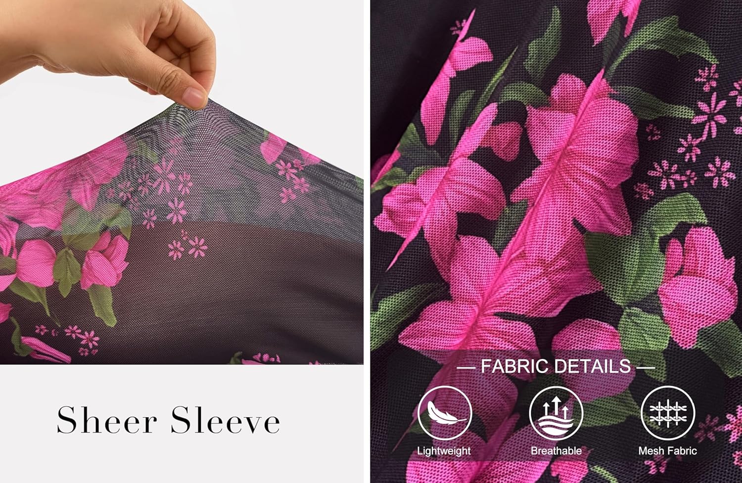 Zattcas Women's 2026 Spring Mesh Long Sleeve Floral Midi Dress Crew Neck A Line Flowy Cocktail Party Wedding Guest Dress - Image 6