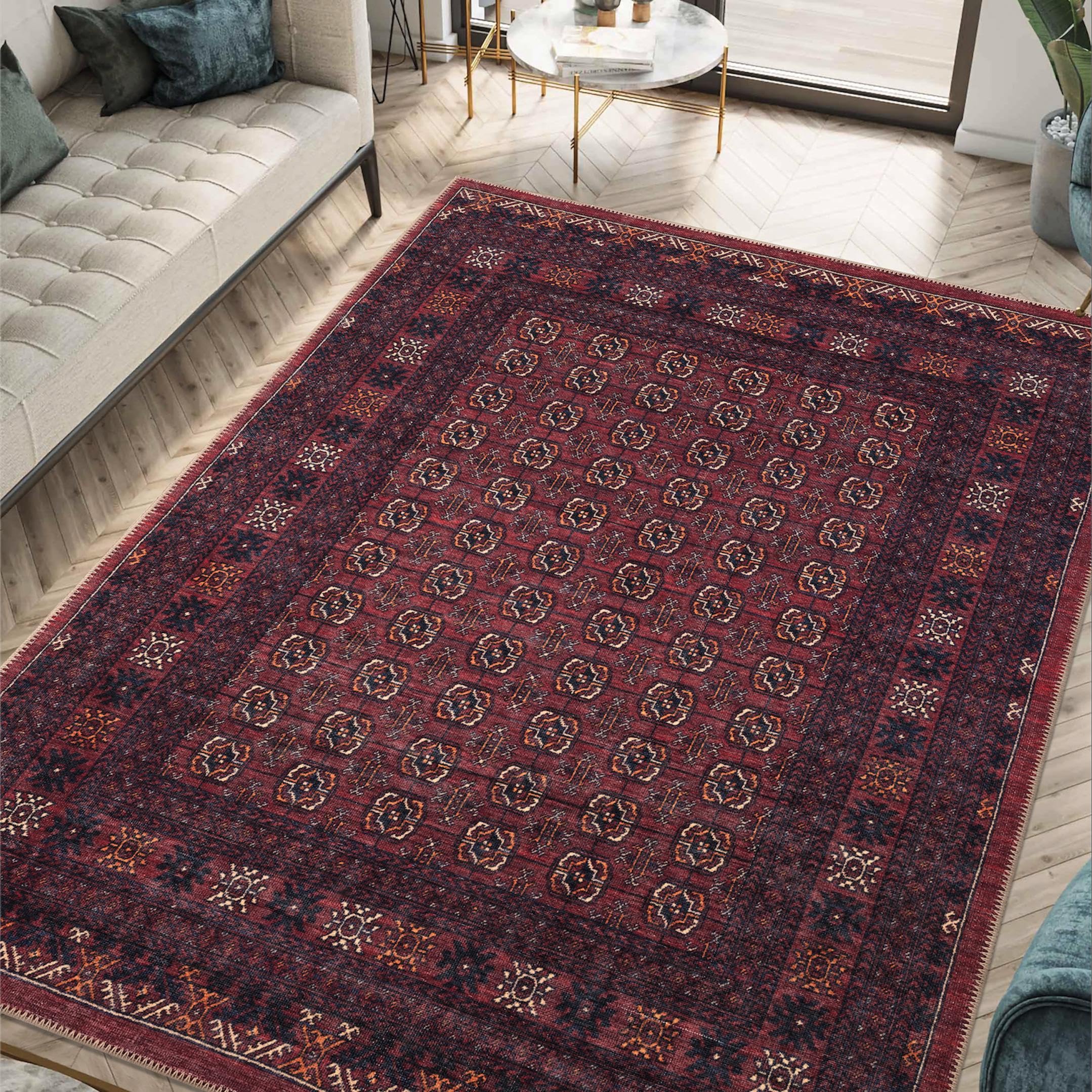 Keen Home Design Machine Washable Area Rugs with Non-slip Backing, Ideal for Hallway, Living Room, Bedroom, Kitchen and Laundry Room, Vintage Moroccan and Low Pile Rug - (4' x 6')