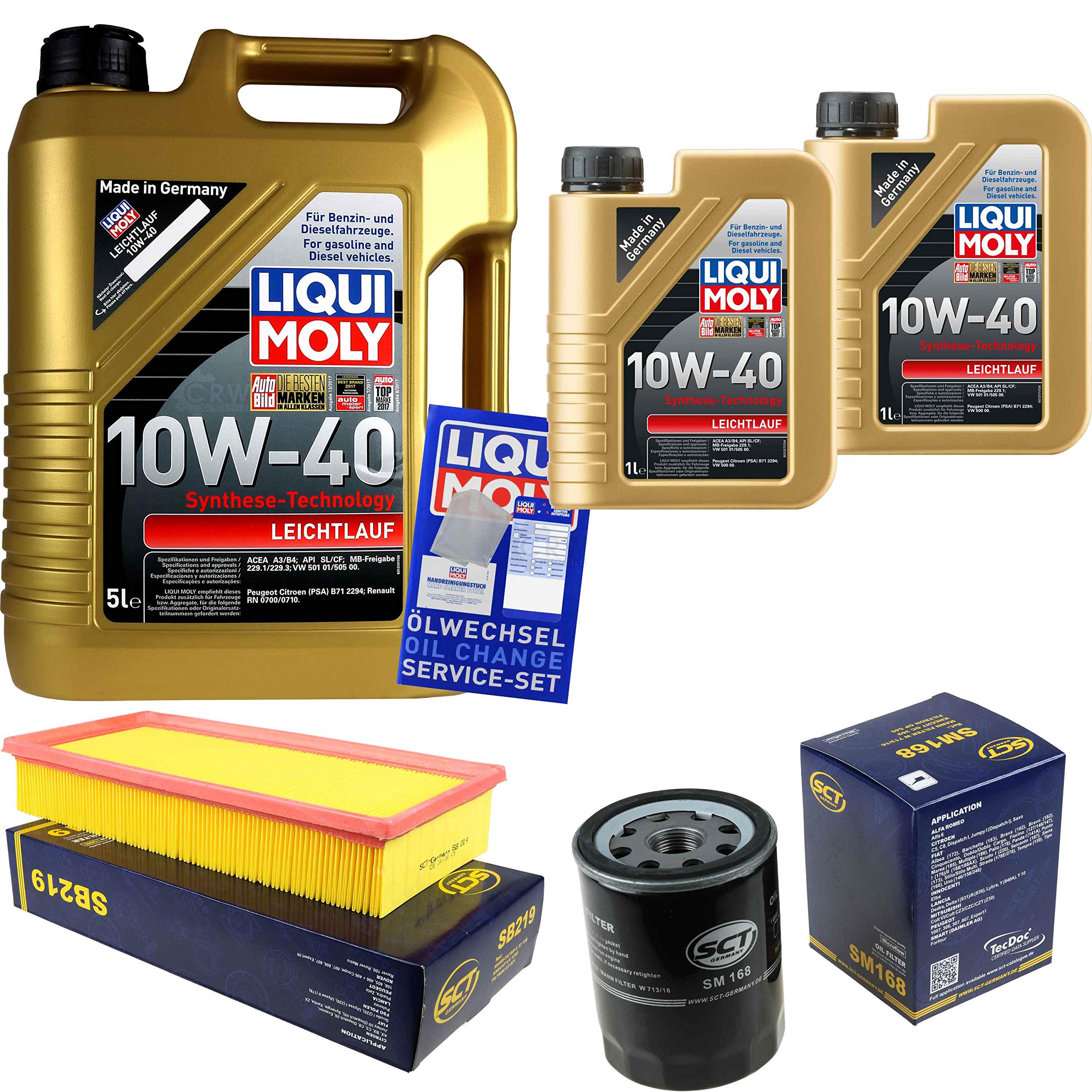 Juego de filtros de inspección 7 litros de aceite de motor de marcha suave 10W-40 SCT Germany Filtro de aire Filtro de aceite