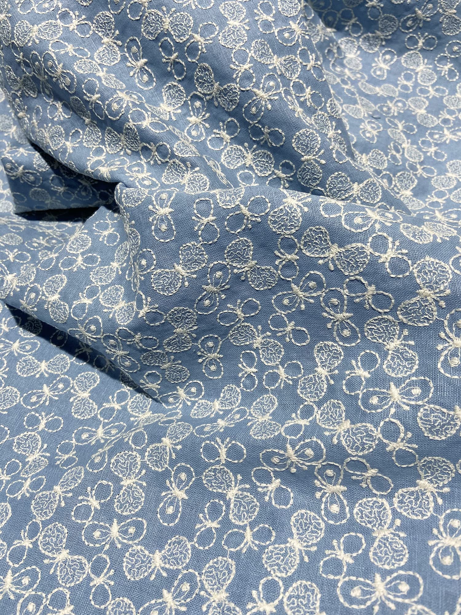 Amazon | 刺繍 生地 布 綿100% 花柄 約幅140cmx長さ50cm (青色) | 布 