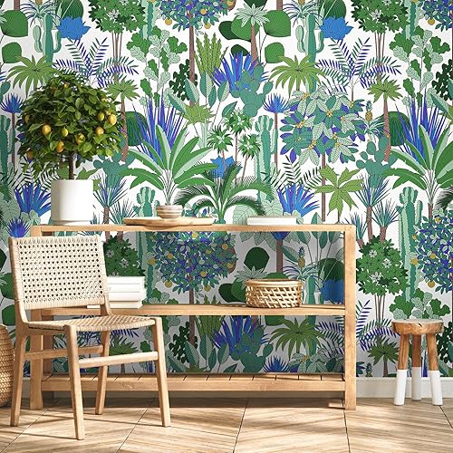 Miniatura 10 de VEELIKE Papel tapiz de animales exóticos de la selva de 17.7 x 354 pulgadas, removible, pájaros oscuros, tropicales, despegar y pegar, para