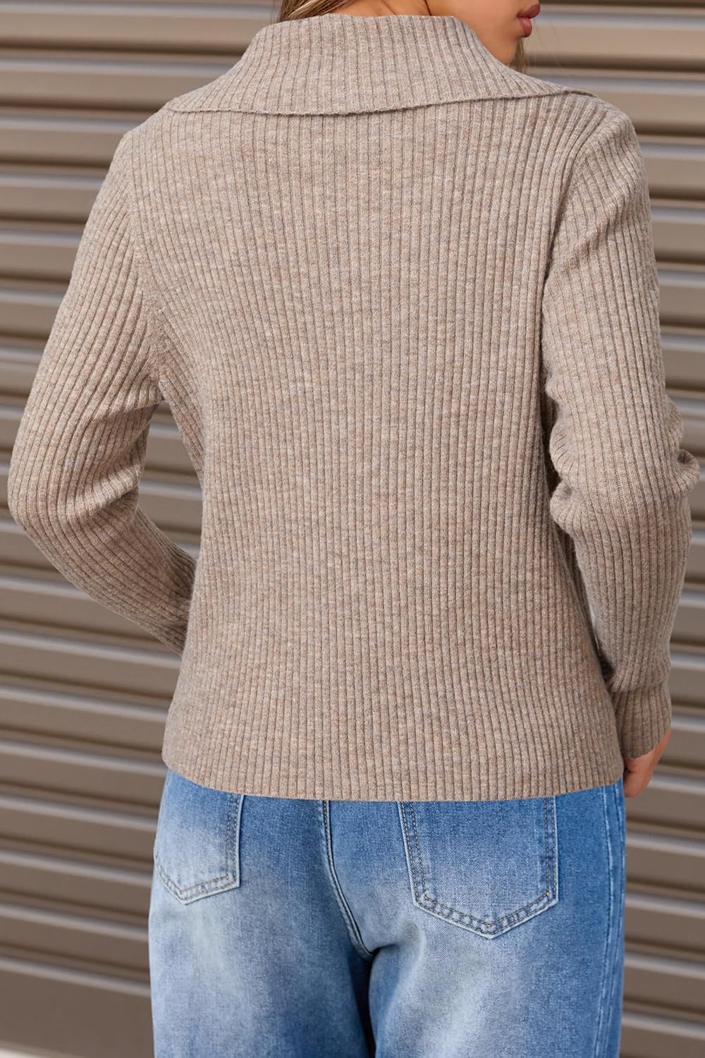 Arach&Cloz Women's Wool Blend Fashion Zip Up Cardigan Sweater Outfit - Image 5