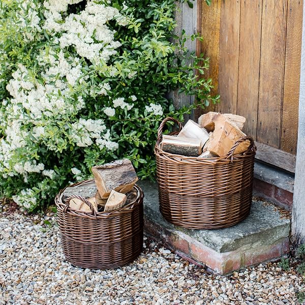 Arthur Cameron Deluxe Circular Wicker Log Basket with Handles & Lining - Wicker Storage Basket, Round Log Basket, Round Basket (Large, Distilled Brown) - 5