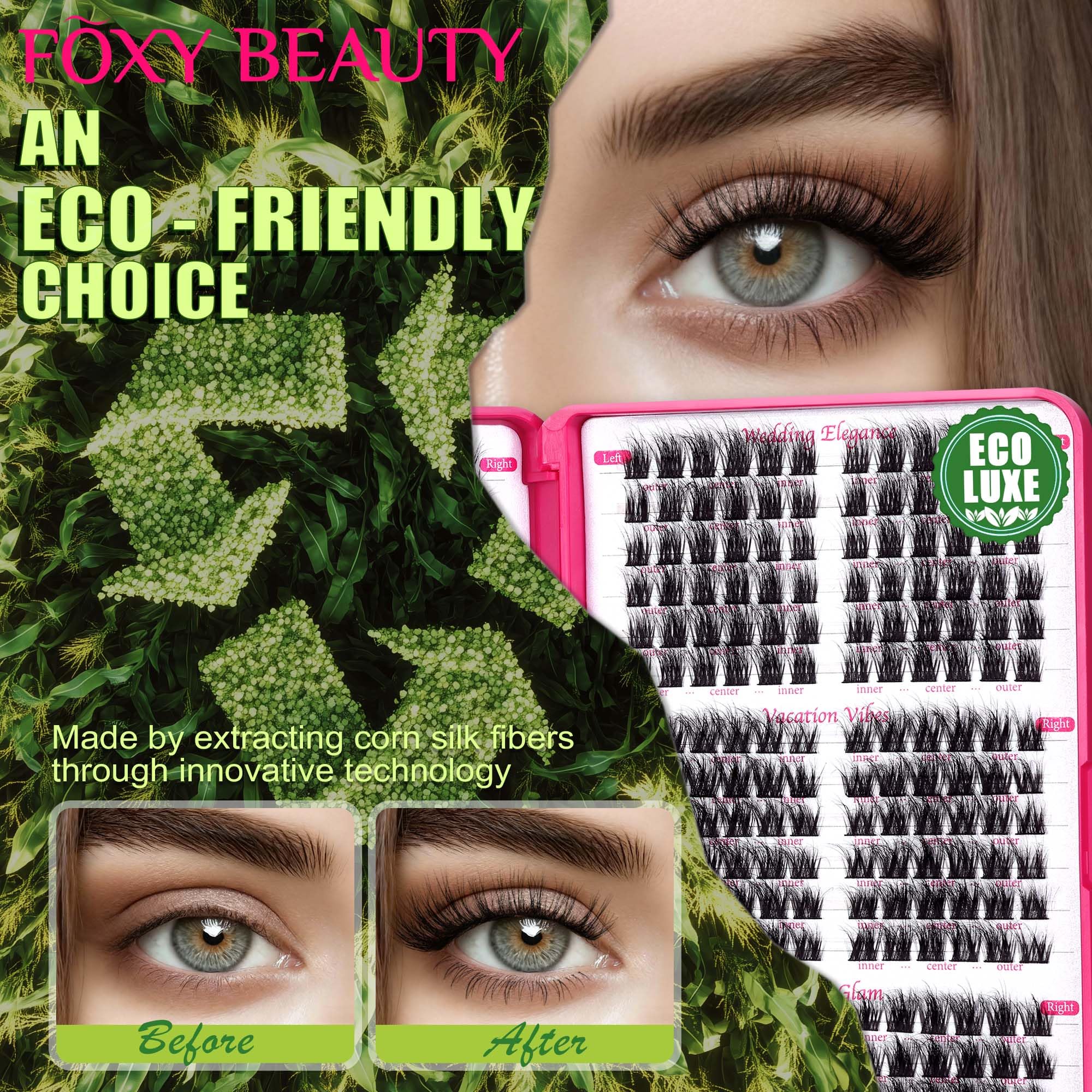 Kit di extension per ciglia da 0,05 mm, naturali e soffici, 432 ciuffetti di ciglia biodegradabili con sigillo di tenuta, ciglia cruelty free, leggere e riutilizzabili