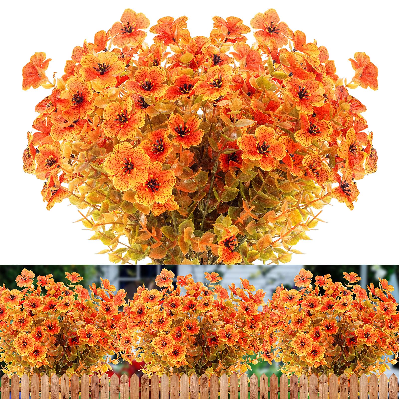 12 Bundles Artificial Fall Flowers Fake Plastic Plants Indoor Outside Hanging Planter No Fade Faux Autumn Plants Thanksgiving Home Garden Fireplace Décor (Fall with Flowers)