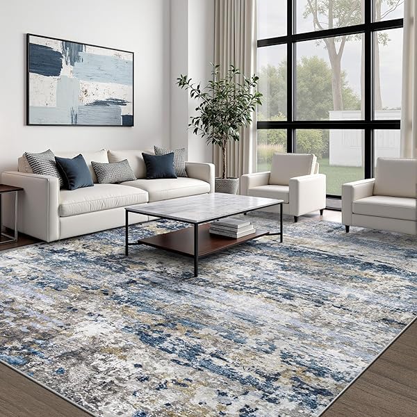Modern Abstract Low-Pile Living Room Rug