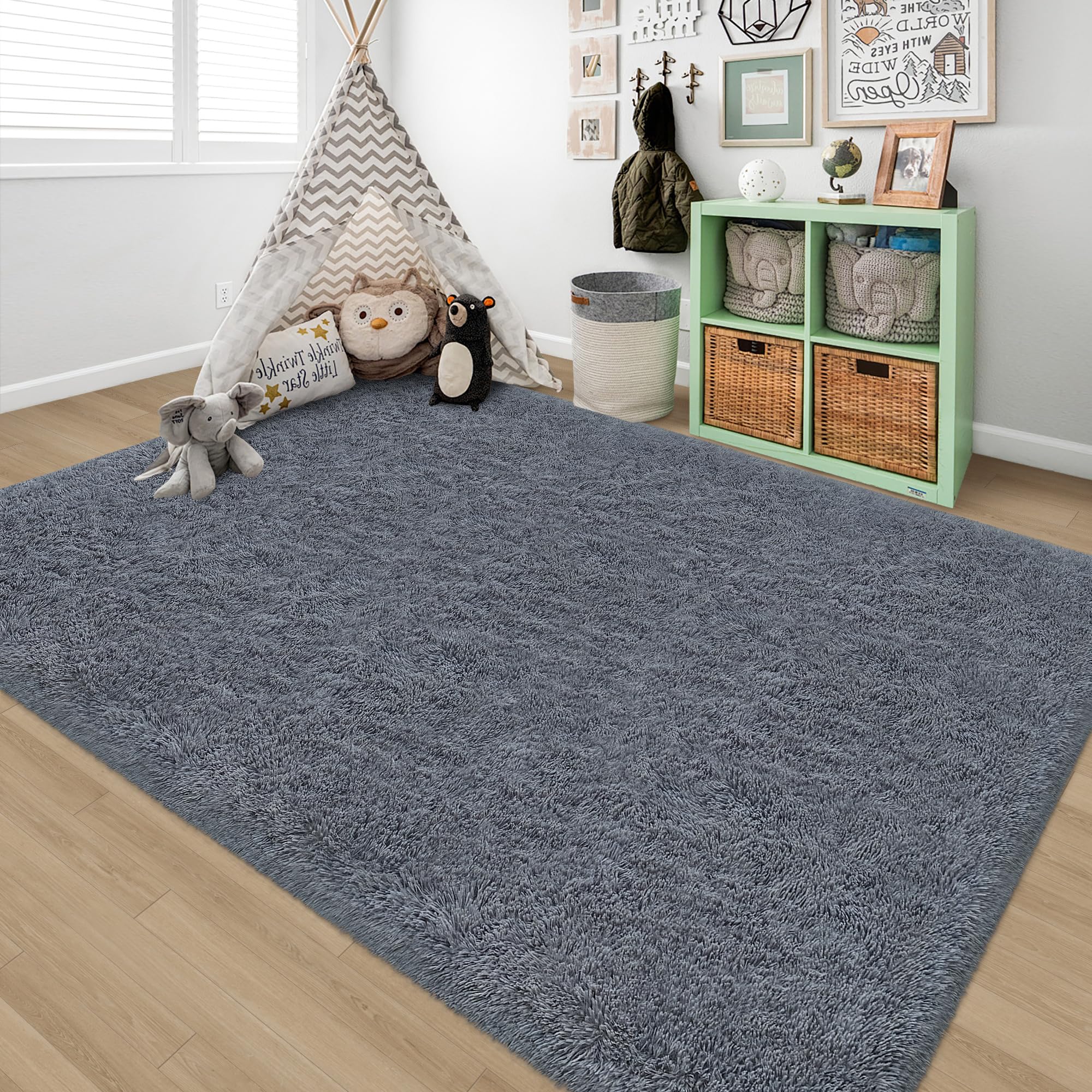 Tapis pelucheux à poils longs ultra doux et épais pour chambre à coucher, salon, dortoir, chambre d'enfant, décoration d'intérieur, esthétique, antidérapant, durable, 1,5 x 2,4 m, gris