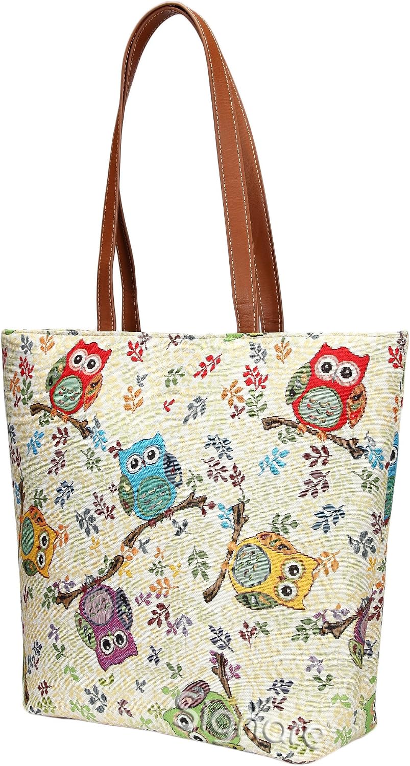 Signare Tapestry Shoulder Bag Tote Bag for Women with Owl Design SHOU-OWL