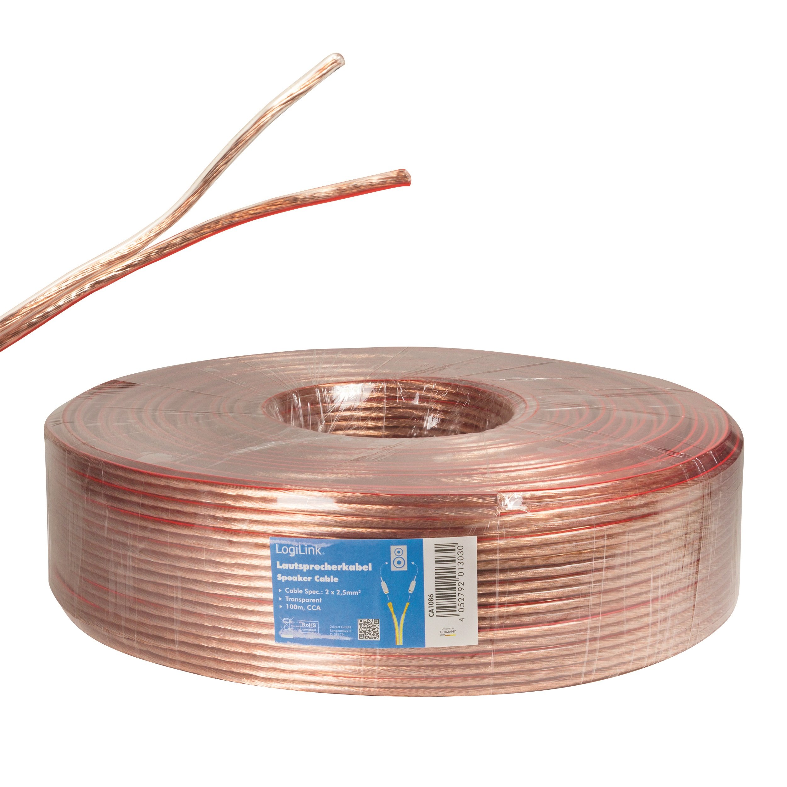 LogiLink Câble de Haut-Parleur pour système HiFi Transparent 2 x 2,50 mm 100 m CA1086