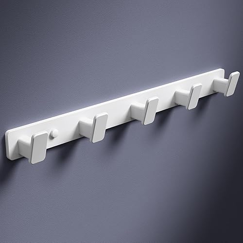 Miniatura 1 de Perchero blanco para colgar ganchos de puerta resistentes con 5 ganchos para llaves para colgar sombreros de pared para gancho de entrada