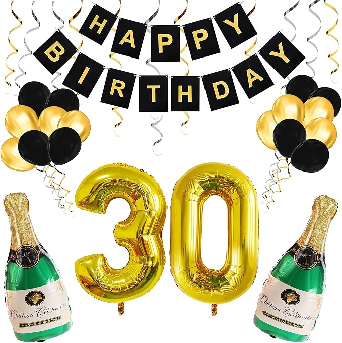 Decorazione Compleanno Oro Nero 30, Addobbi Nero e Oro